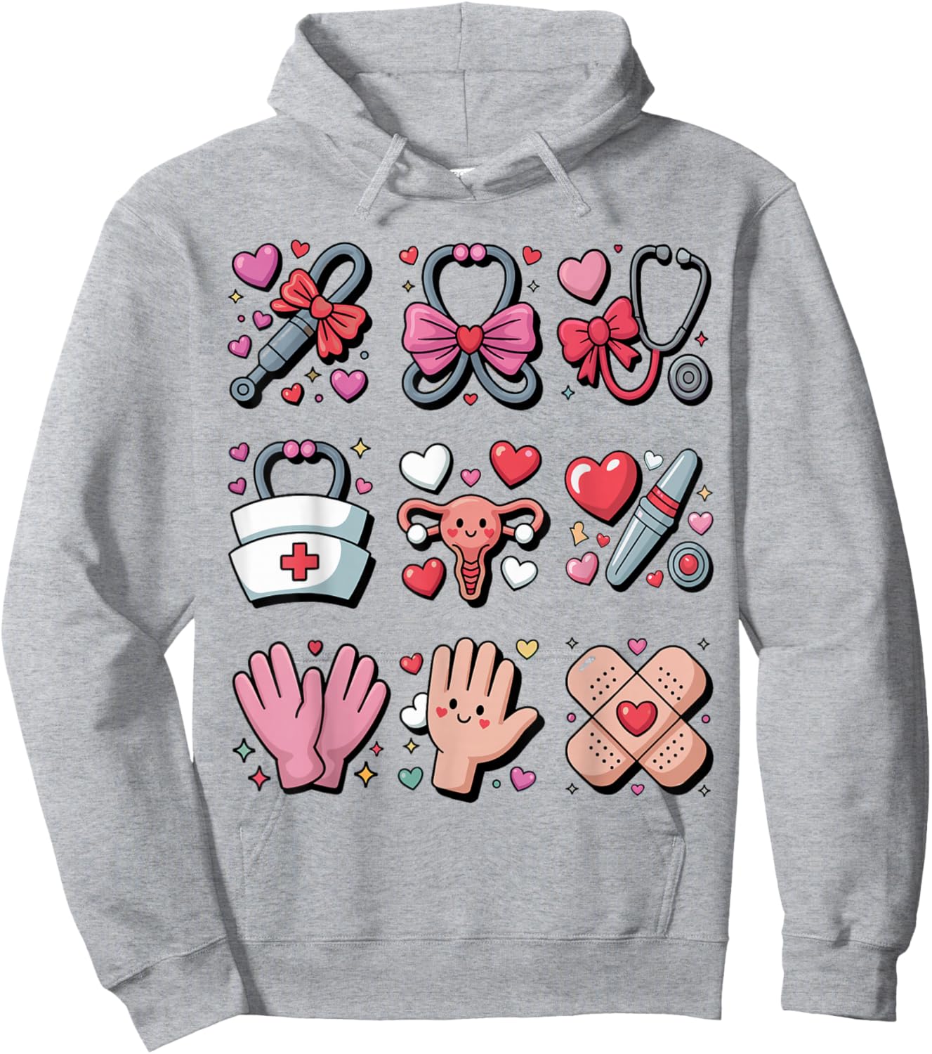 OBGYN Nurse Valentines Day Obstetrics Gynecologist L&D Heart Hoodie - Hoodie | Ash