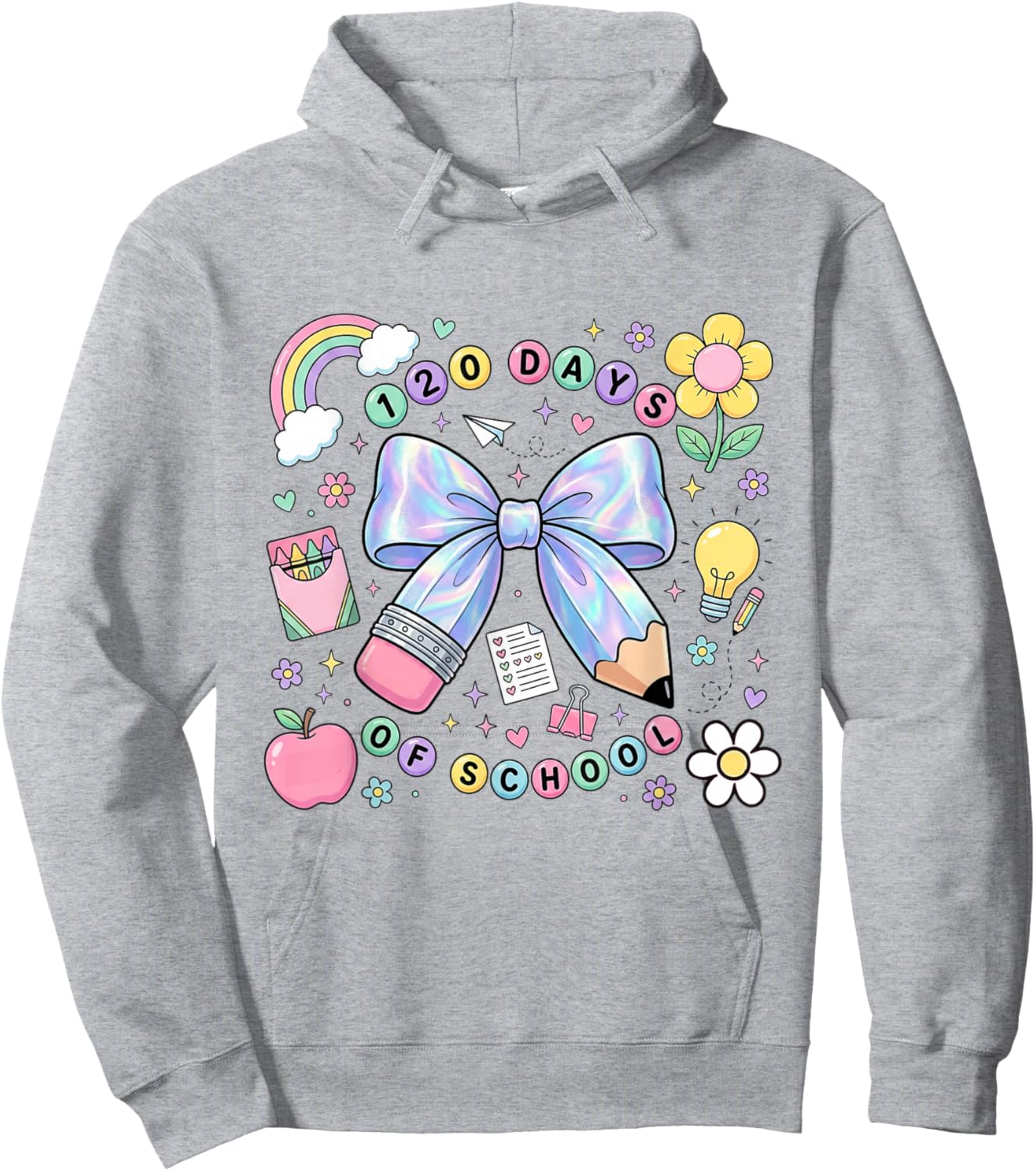 Happy 120 Days of School Bow Pencil Hoodie - Hoodie | Ash