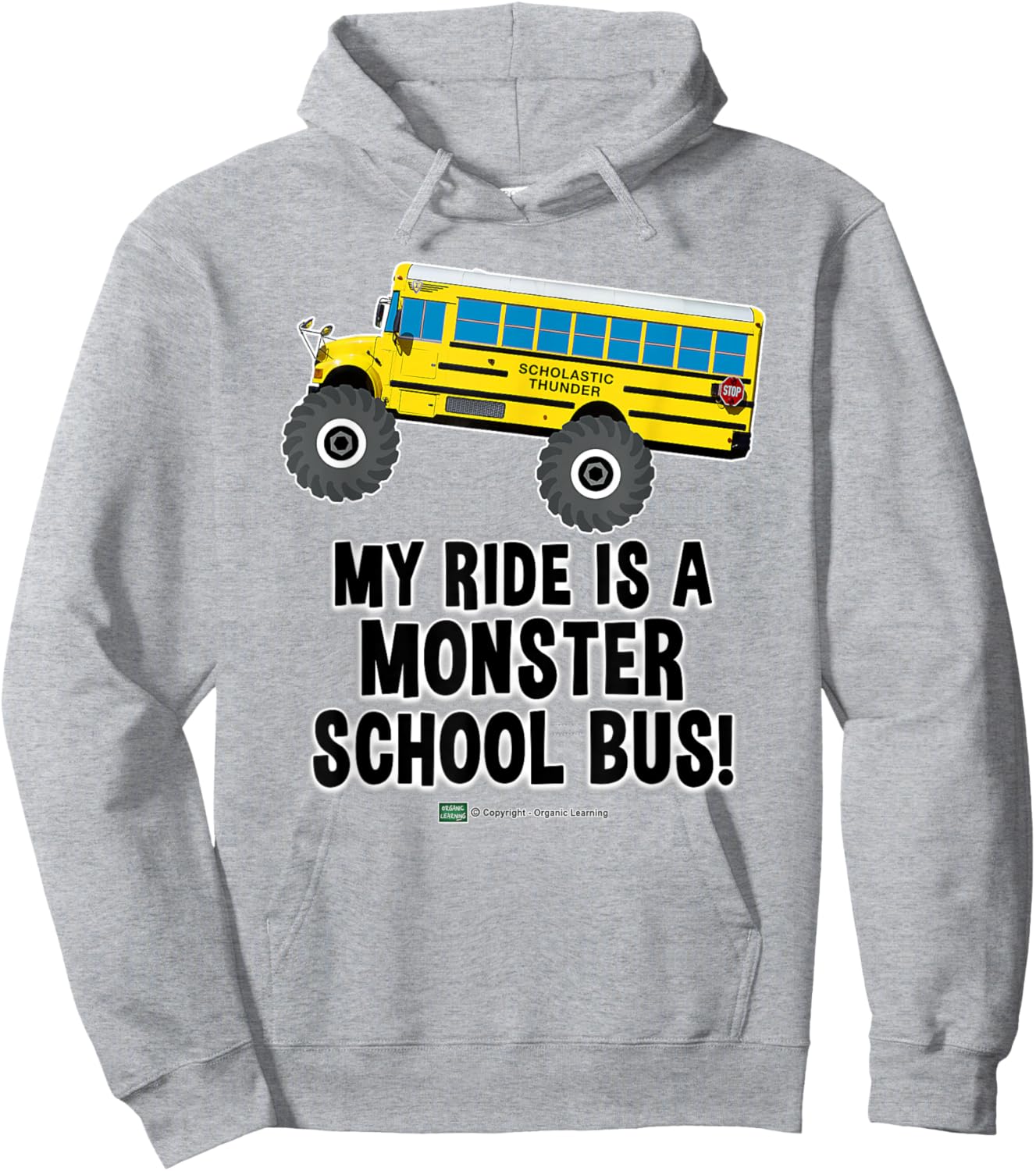 Monster School Bus Ride Funny Kids Big Wheel Truck Design Hoodie - Hoodie | Ash