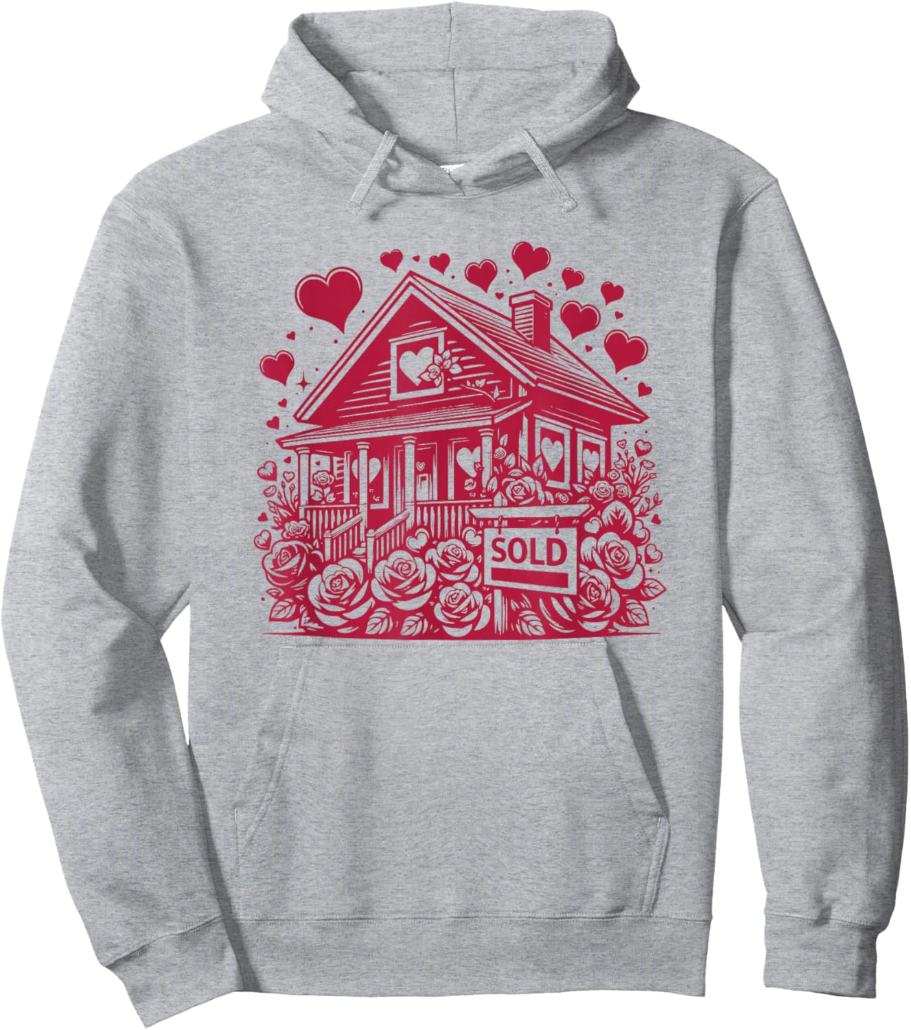 Real Estate Valentine's Day Realtor Cute House and Flowers Hoodie - Hoodie | Ash