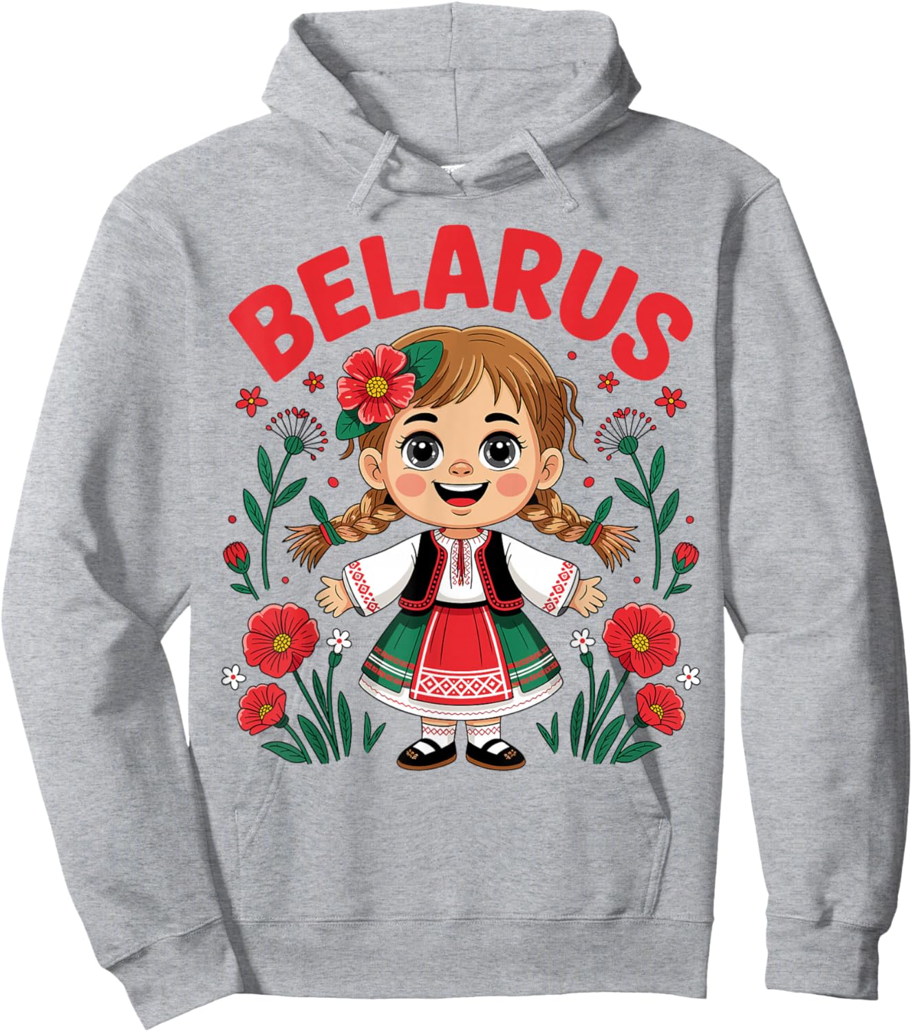 Cute Belarusian Girl in Folk Costume Design for Kids Hoodie - Hoodie | Ash
