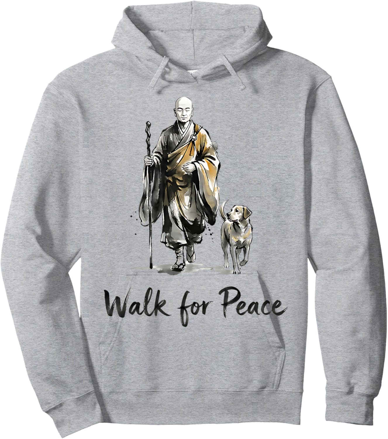 Minimalist Zen Art Walk for Peace Monks with Aloka Dog Hoodie - Hoodie | Ash