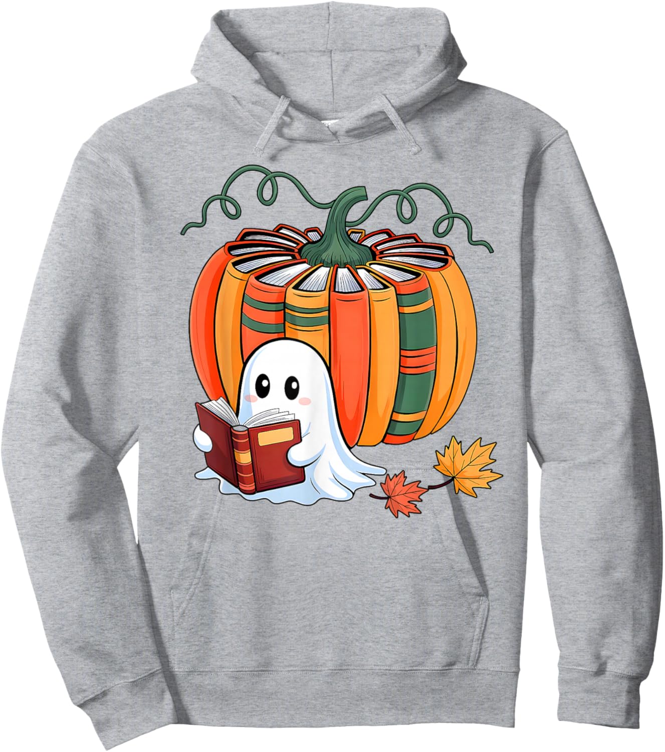 Fall Book Pumpkin Books Ghost Reading Halloween Teacher Hoodie - Hoodie | Ash