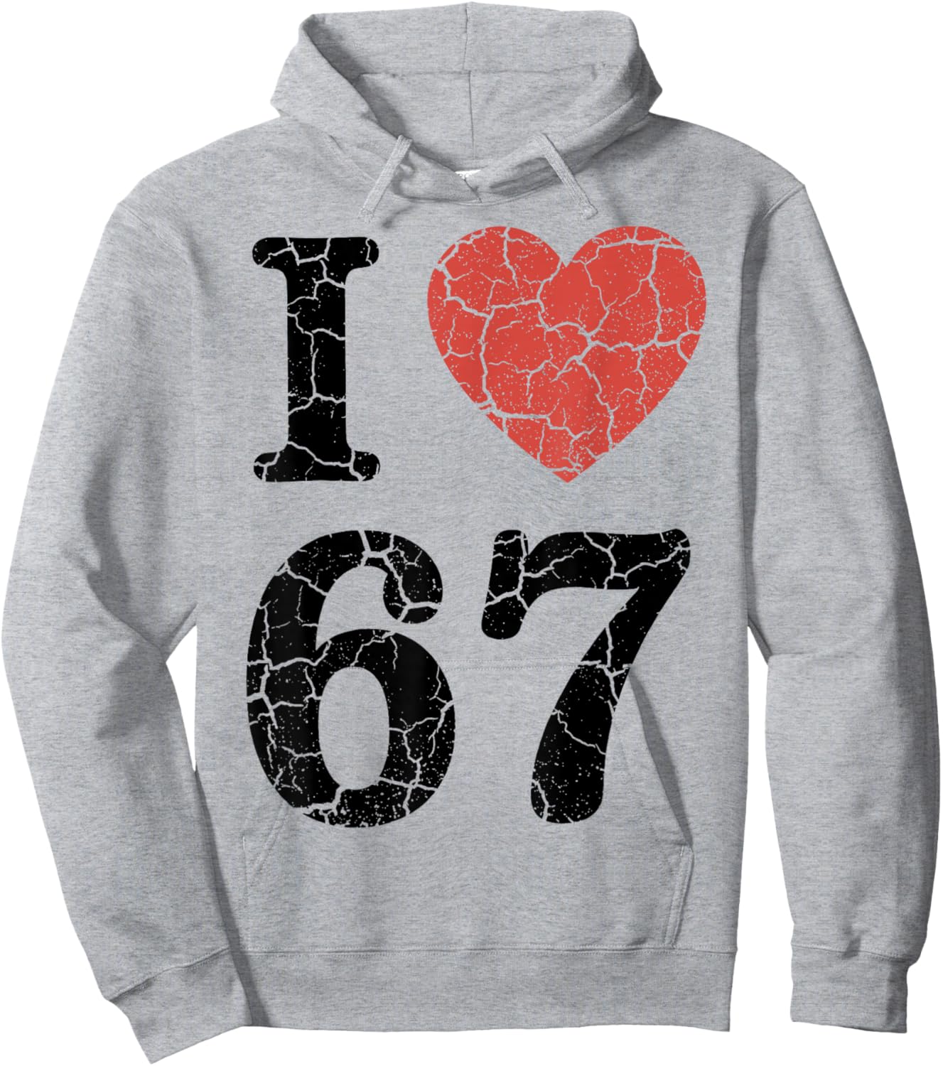 Retro I Love 67 Heart Number 67 Funny Meme Six Seven 6 7 Hoodie - Hoodie | Ash