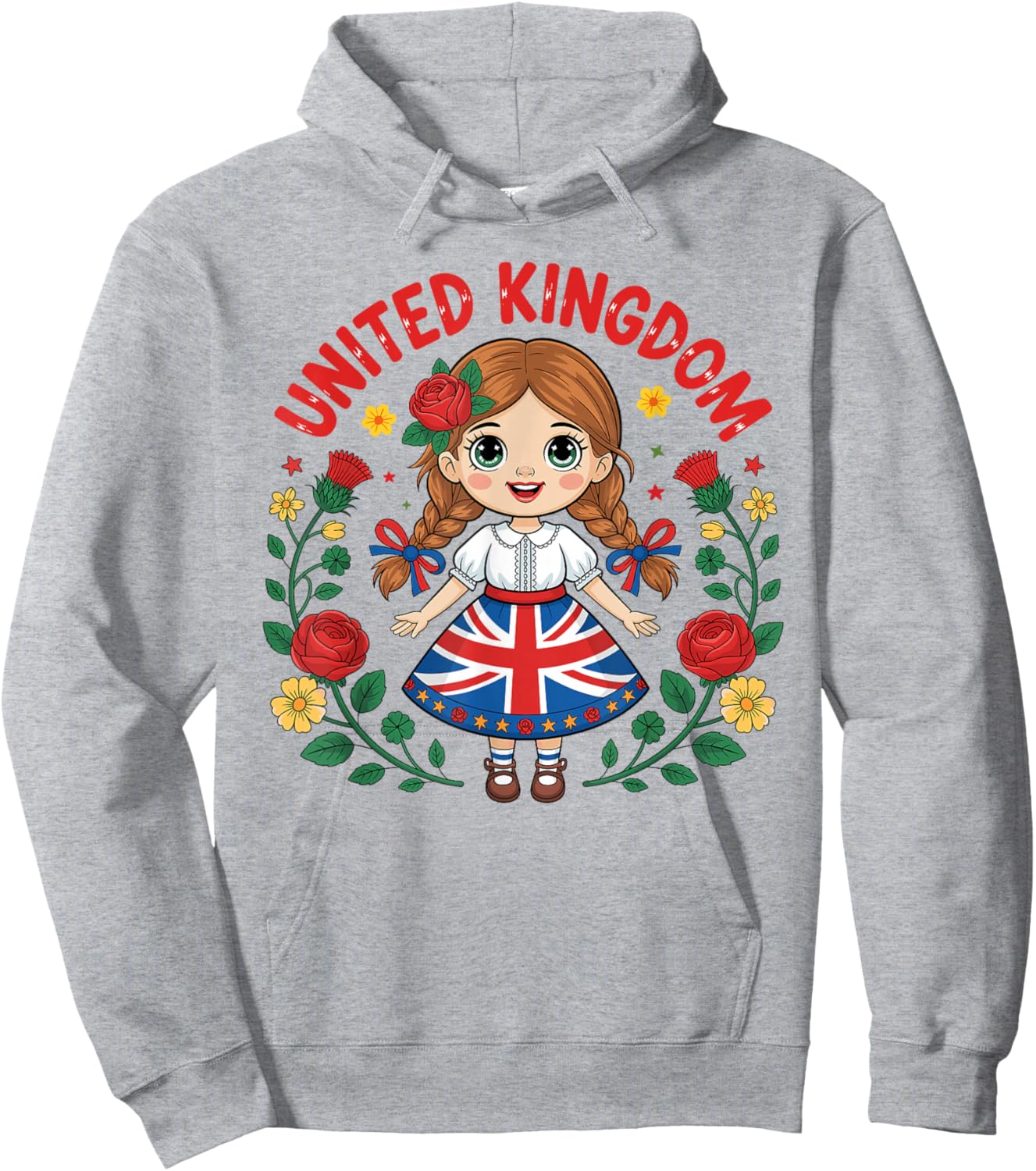 Cute United Kingdom Girl Dress with Union Jack Art for Kids Hoodie - Hoodie | Ash