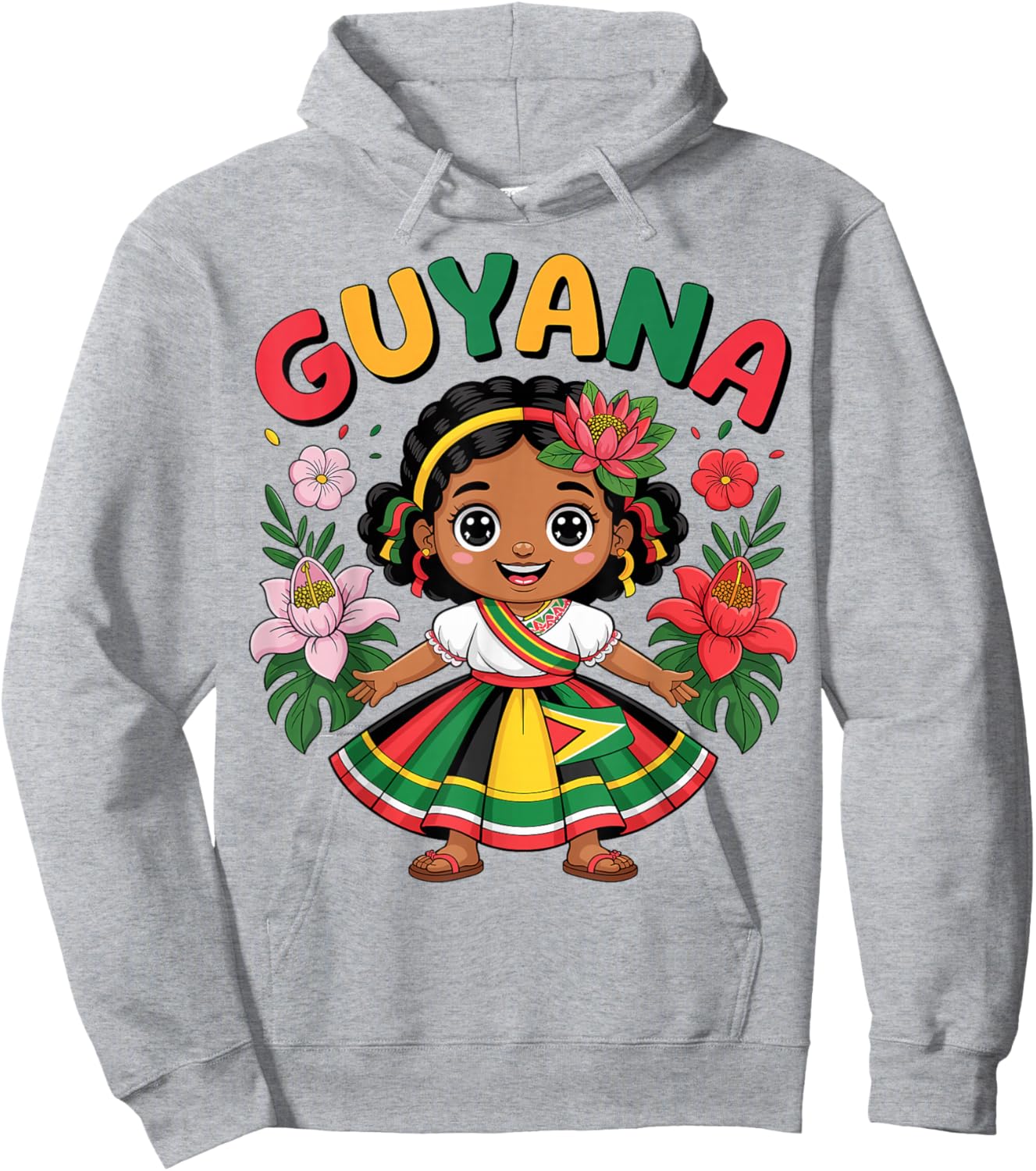 Guyanese Girl in Traditional Dress with Tropical Flowers Hoodie - Hoodie | Ash