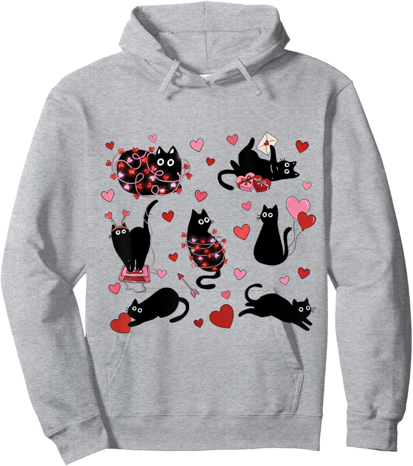 Funny Black Cat Valentine Heart Cat Lovers Animal Kitty Love Hoodie - Hoodie | Ash