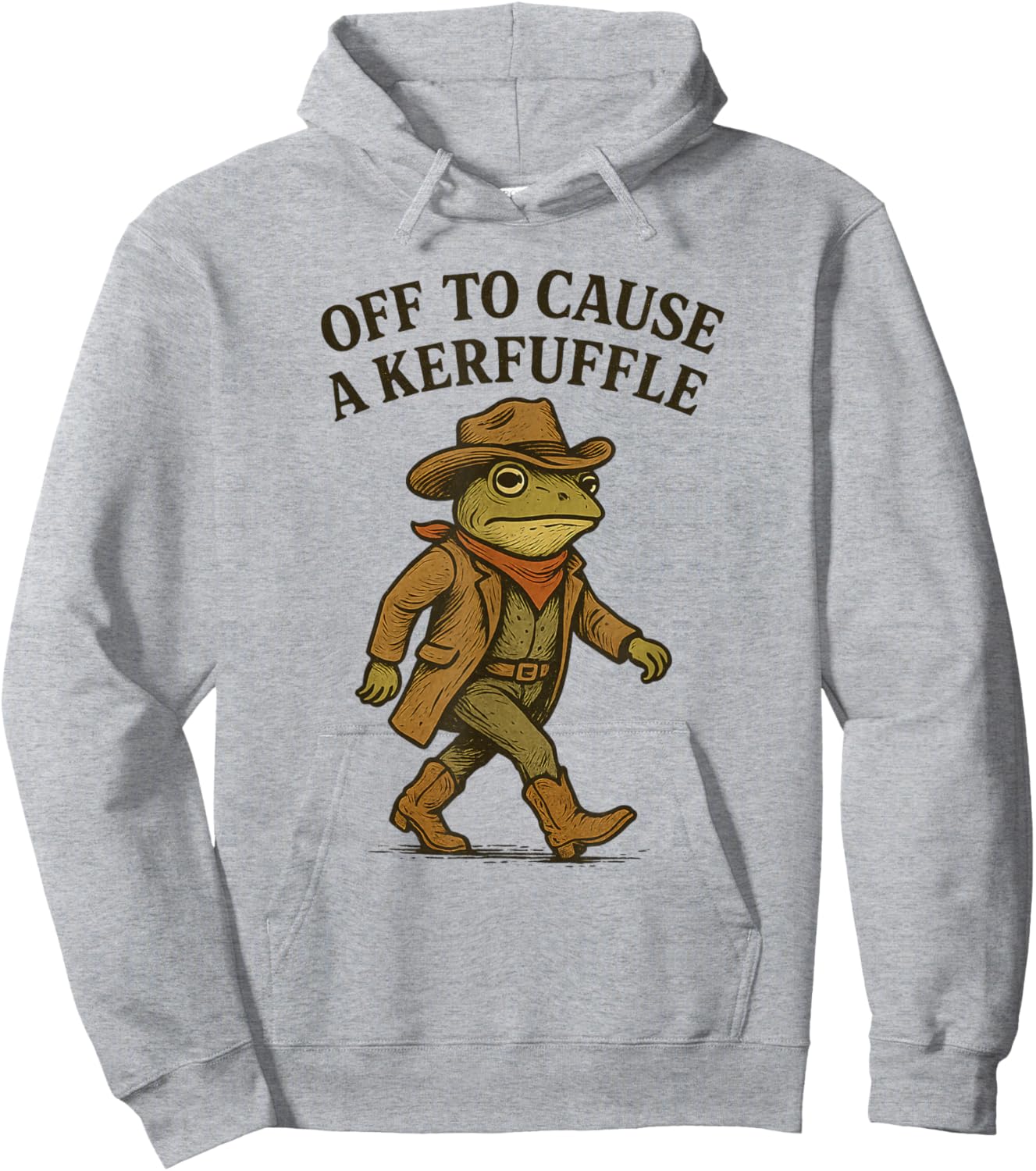 Cowboy Frog Off to Cause a Kerfuffle Vintage Adventure Wear Hoodie - Hoodie | Ash