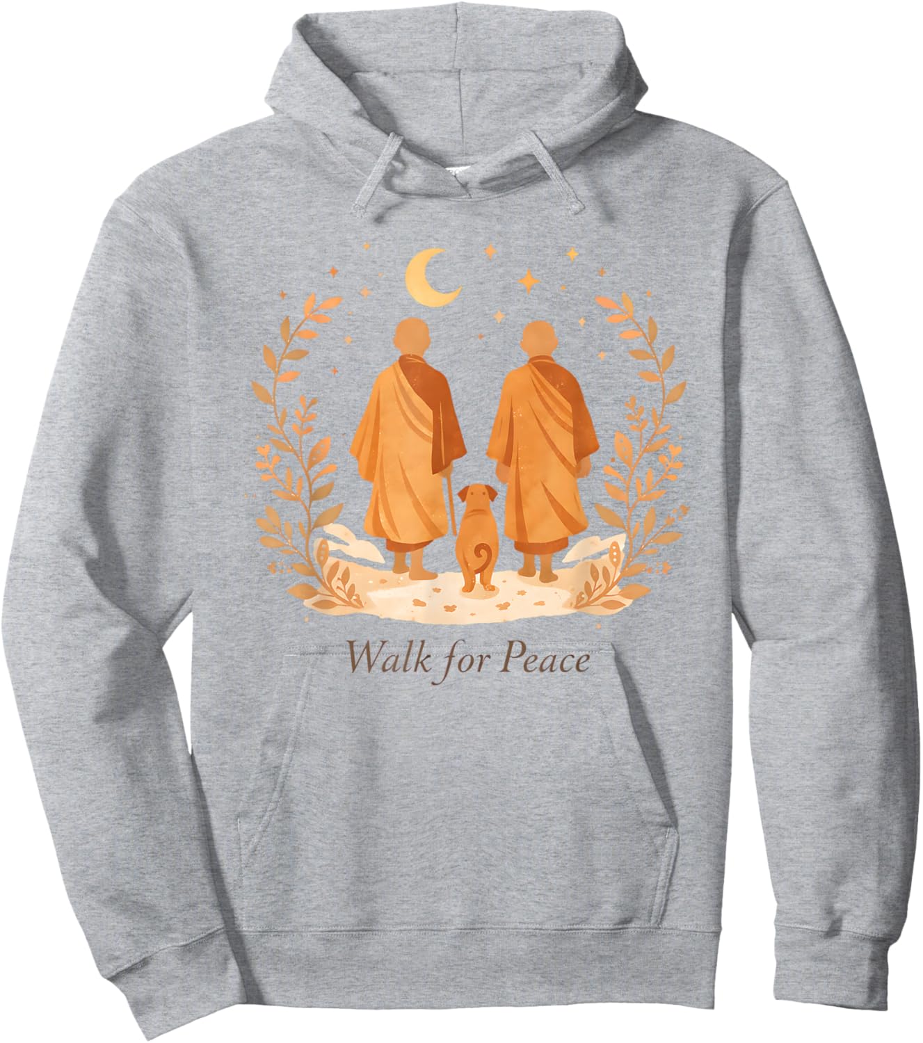 Minimalist Zen Art Walk for Peace Monks with Aloka Dog Hoodie - Hoodie | Ash