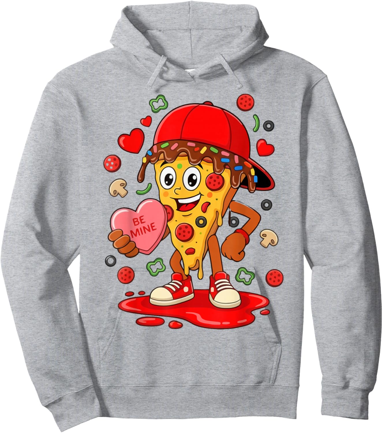 Funny Pizza Cartoon Slice Love Heart Valentine Art Hoodie - Hoodie | Ash