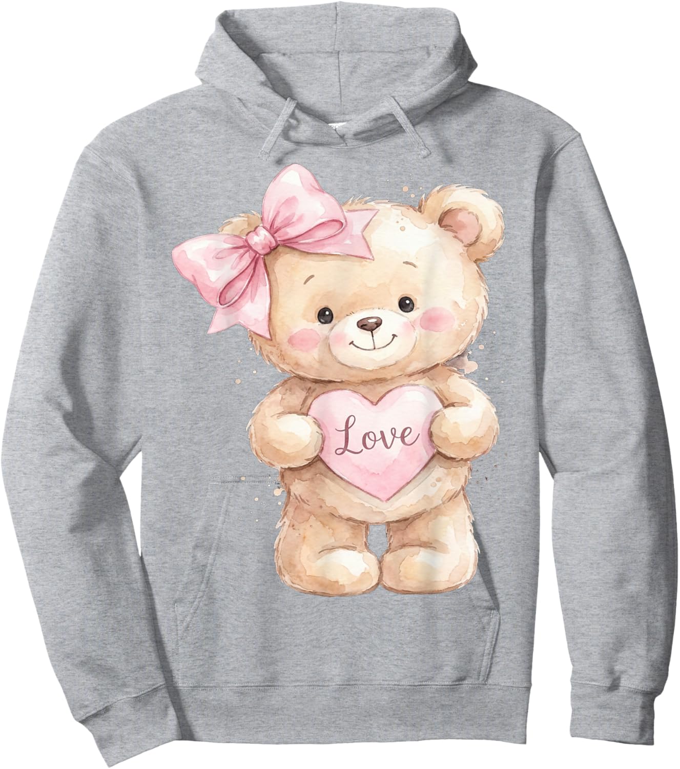 Cute Teddy Bear Women Valentines Shirt Girl Heart Hoodie - Hoodie | Ash