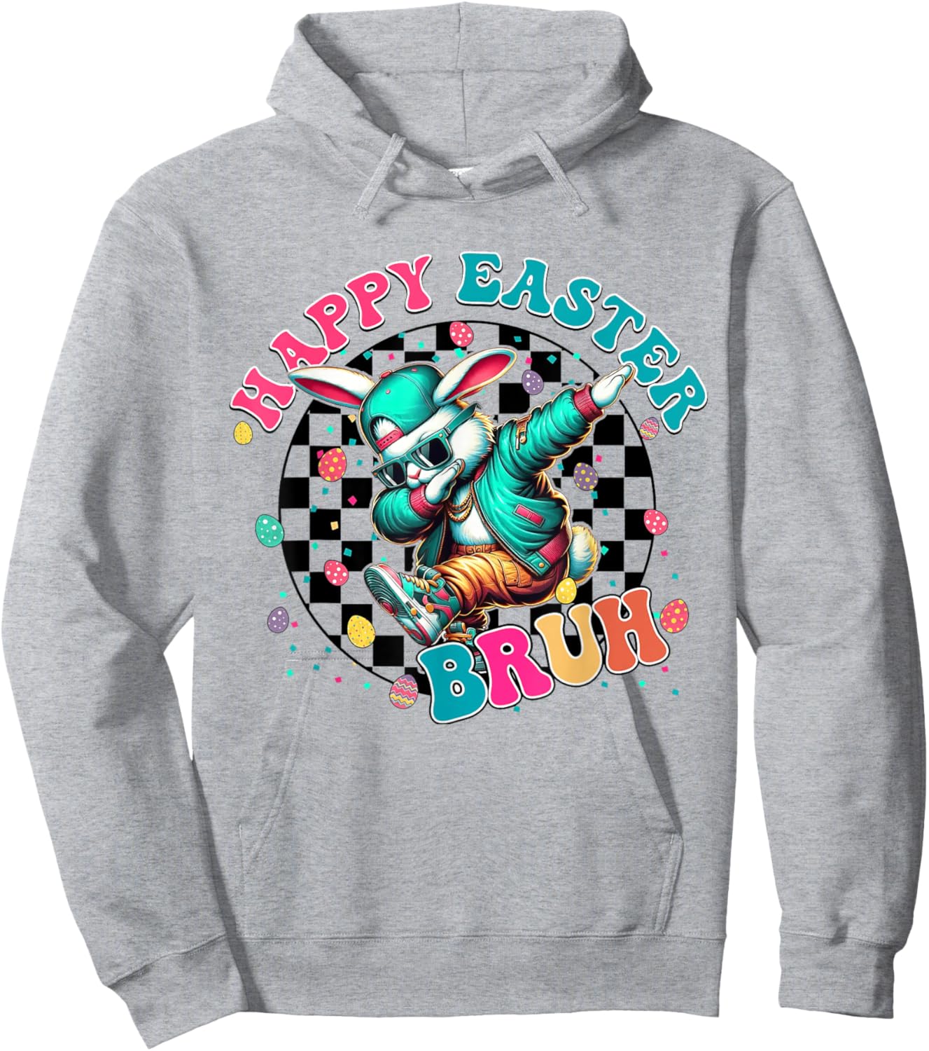 Happy Easter Bruh Dabbing Bunny Egg Hunt Kids Boys Hoodie - Hoodie | Ash