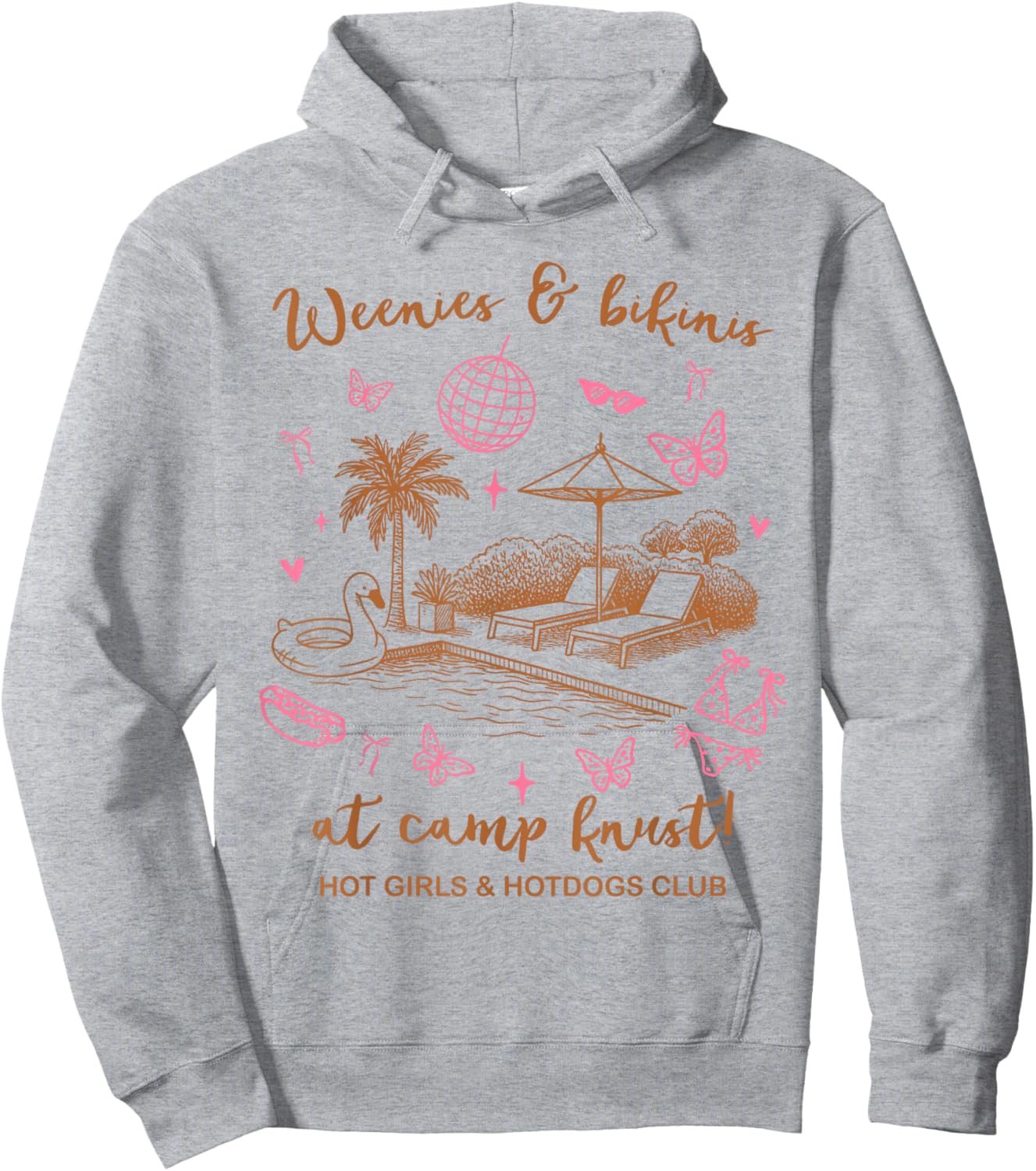 Bride to Be Bachelorette Weenies & Bikinis at Camp Krust Hoodie - Hoodie | Ash