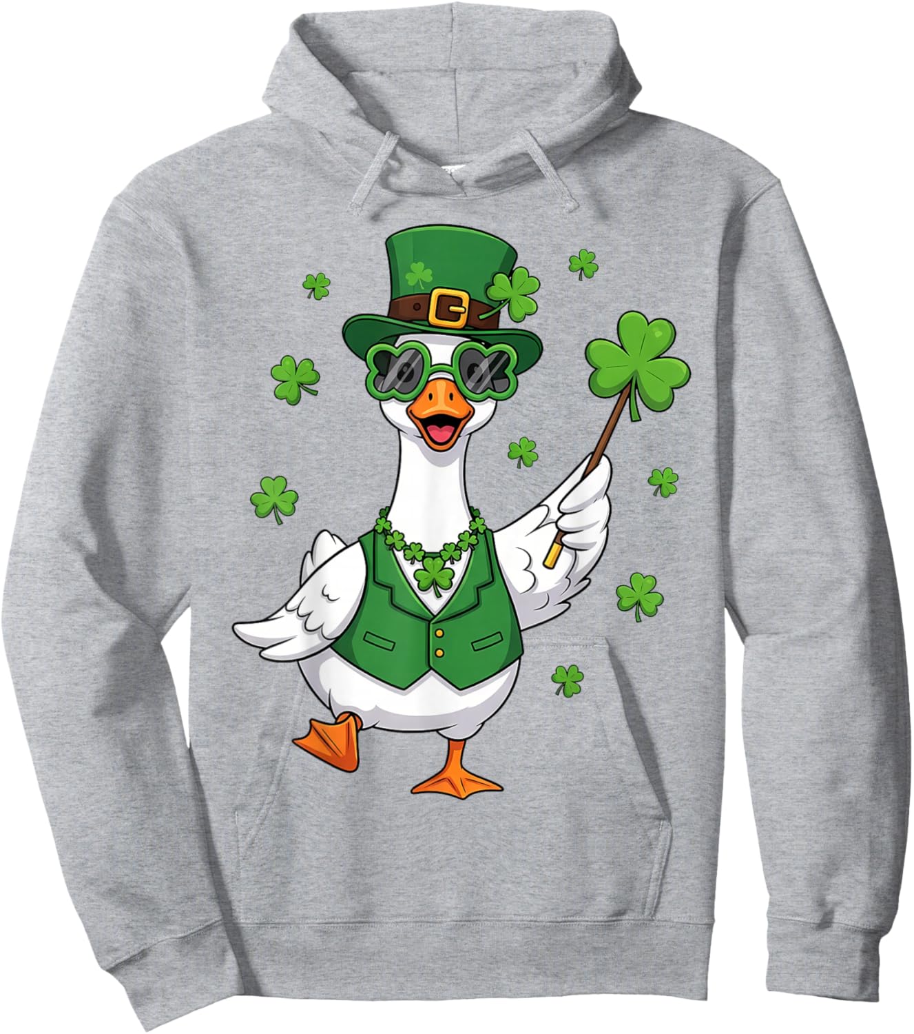 Funny St Patricks Day Goose Shamrock Leprechaun Hoodie - Hoodie | Ash