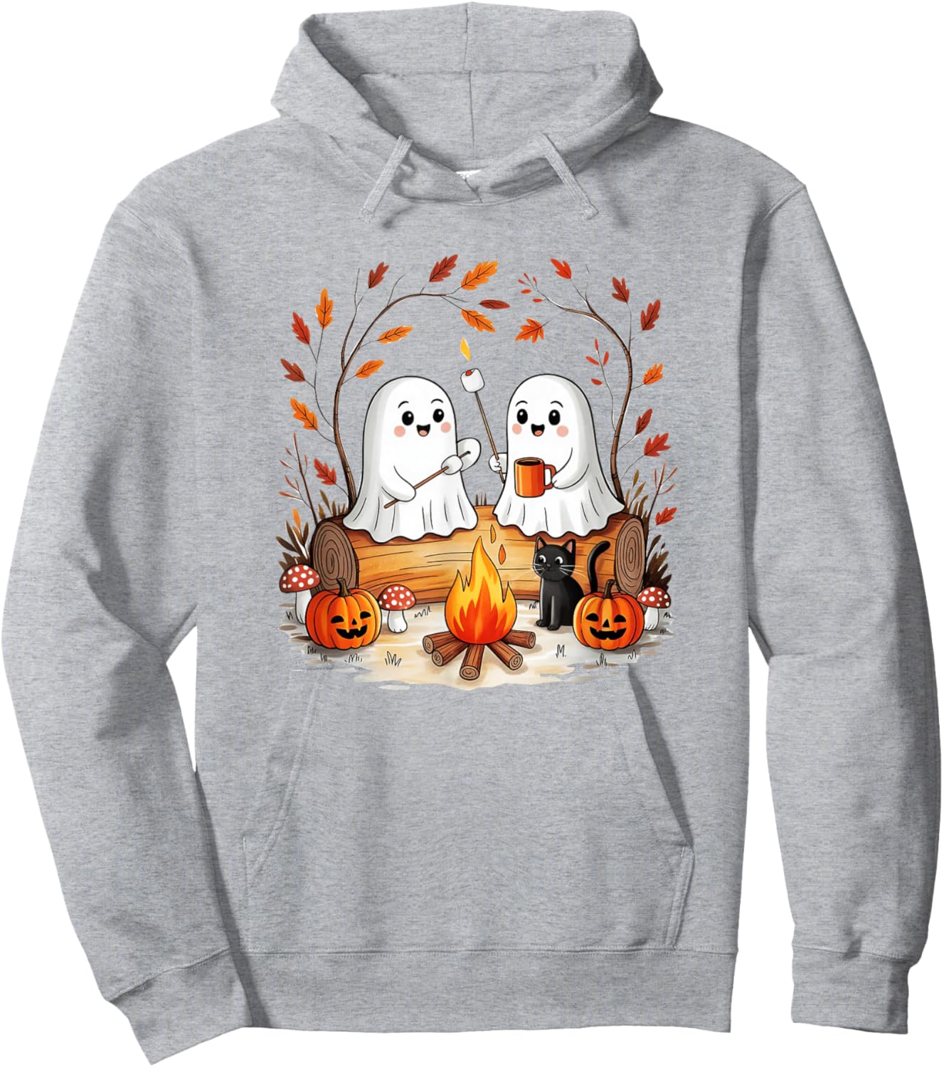 Retro Cute Ghost Funny Halloween Fall Camping Boo Ghosts Hoodie - Hoodie | Ash