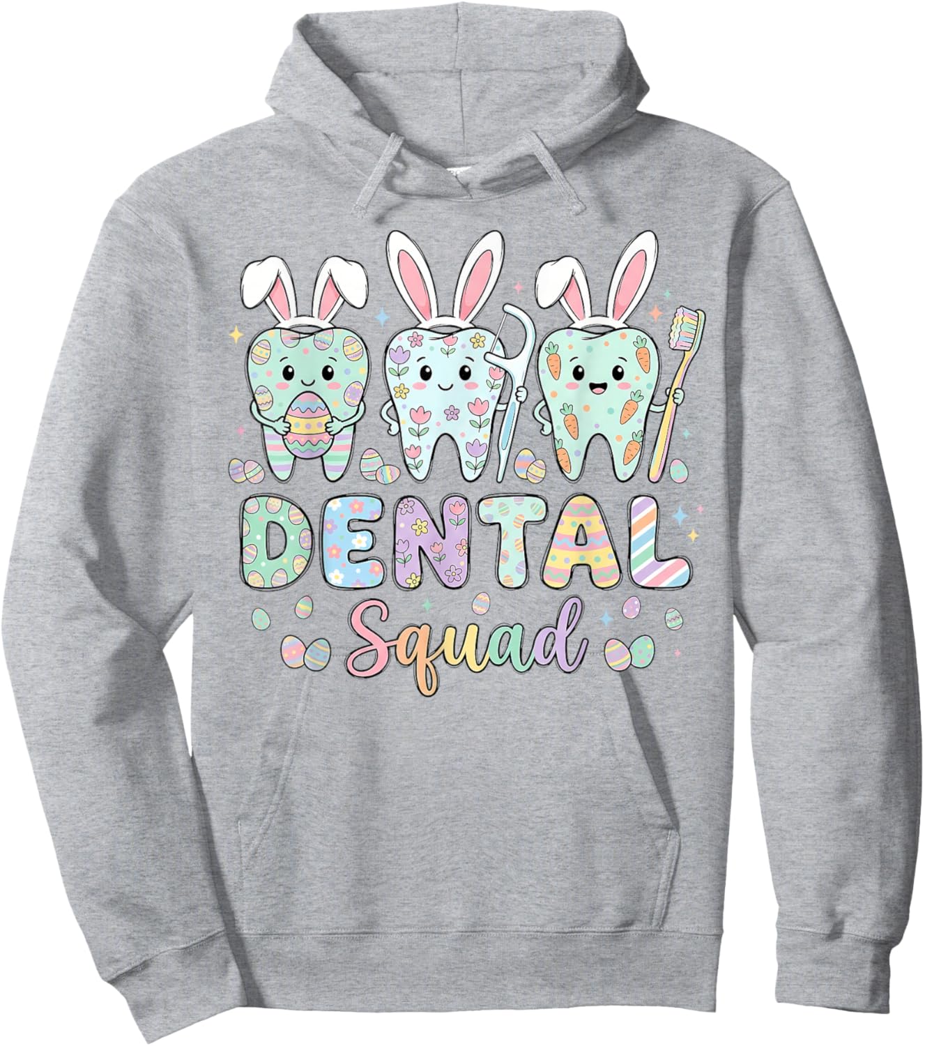 Dental Squad Easter Day Bunny Ears Eggs Tooth Dentist Hoodie - Hoodie | Ash