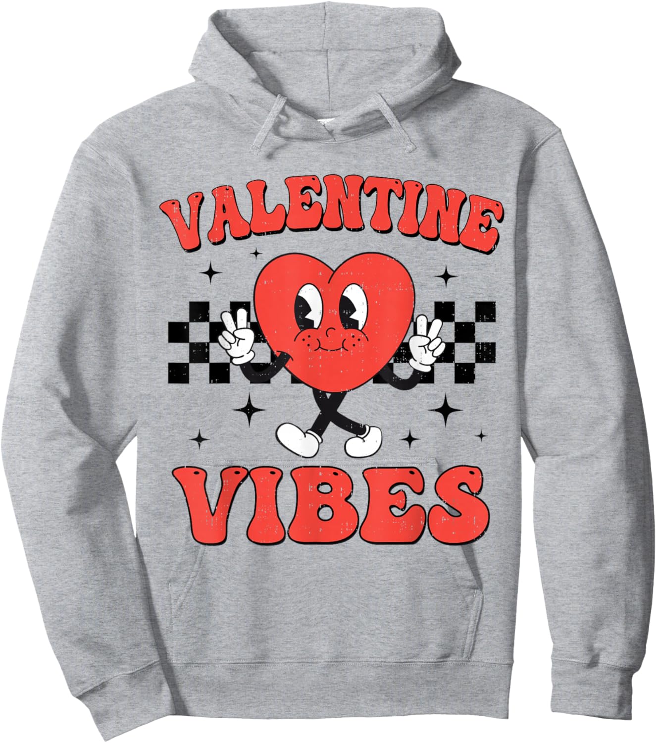 Groovy Valentine Vibes Heart Peace Valentines Day Girls Boys Hoodie - Hoodie | Ash