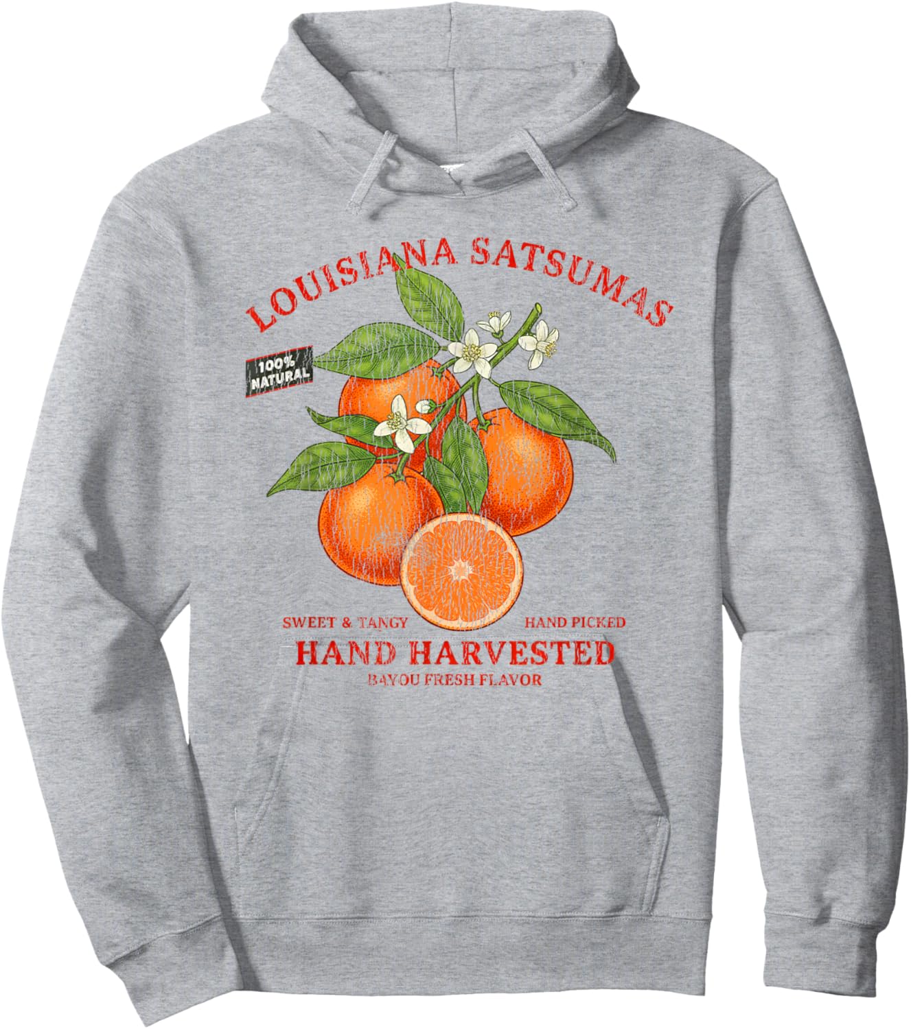 Louisiana Satsumas Retro Fruit Label State Fruit Distressed Hoodie - Hoodie | Ash