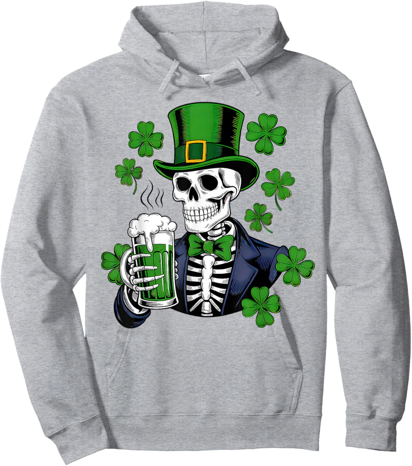 Sugar Skull Shamrock St Patricks Day Men Women Beer Drinking Hoodie - Hoodie | Ash