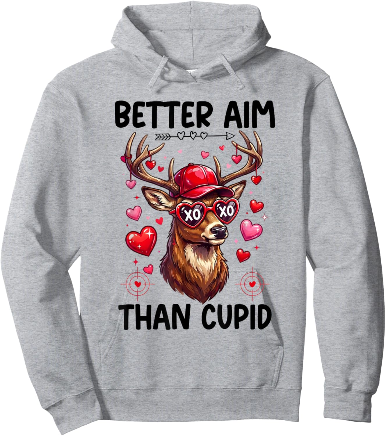 Better Aim Than Cupid Valentines Funny Archery Deer Hunting Hoodie - Hoodie | Ash