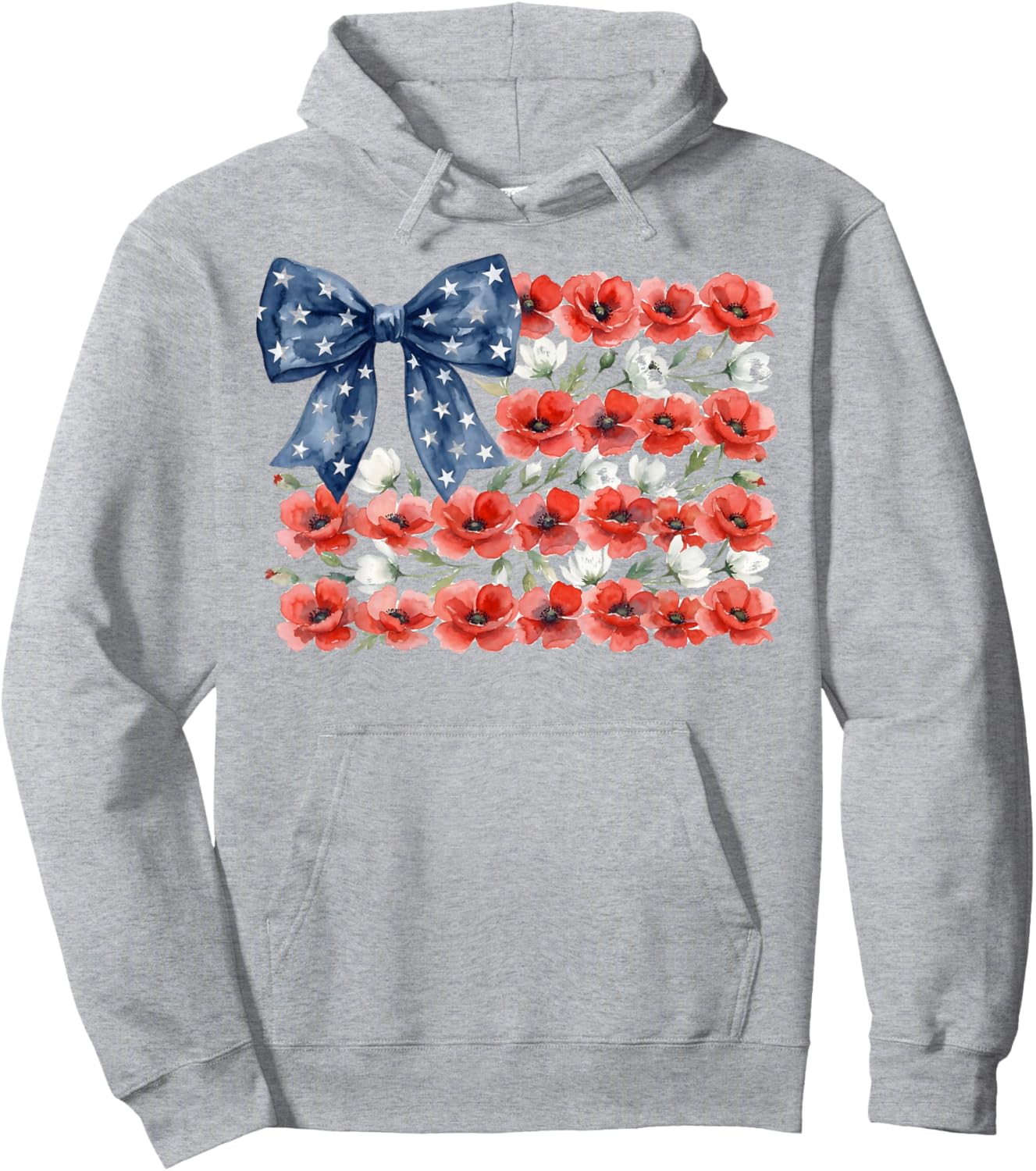 Floral American Flag Coquette Bow USA 4th of July Patriotic Hoodie - Hoodie | Ash