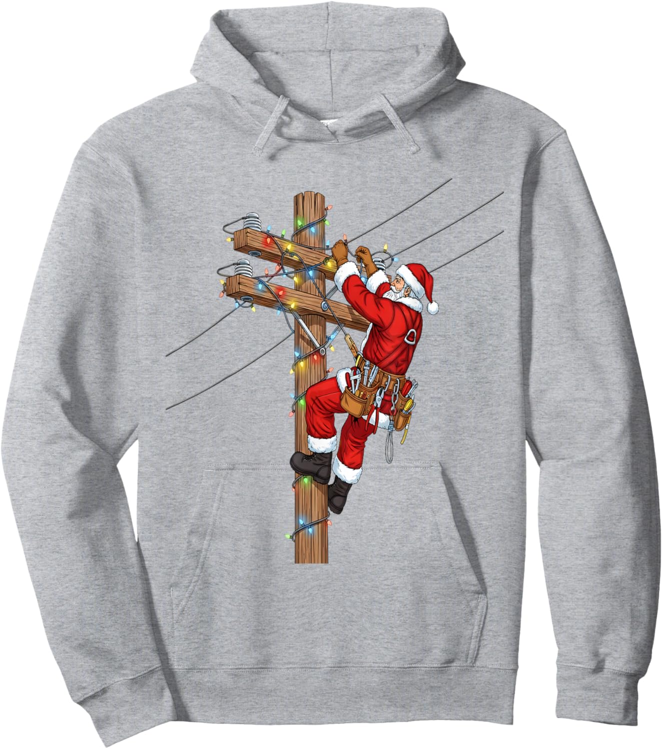 Funny Santa Lineman Christmas Hoodie - Hoodie | Ash