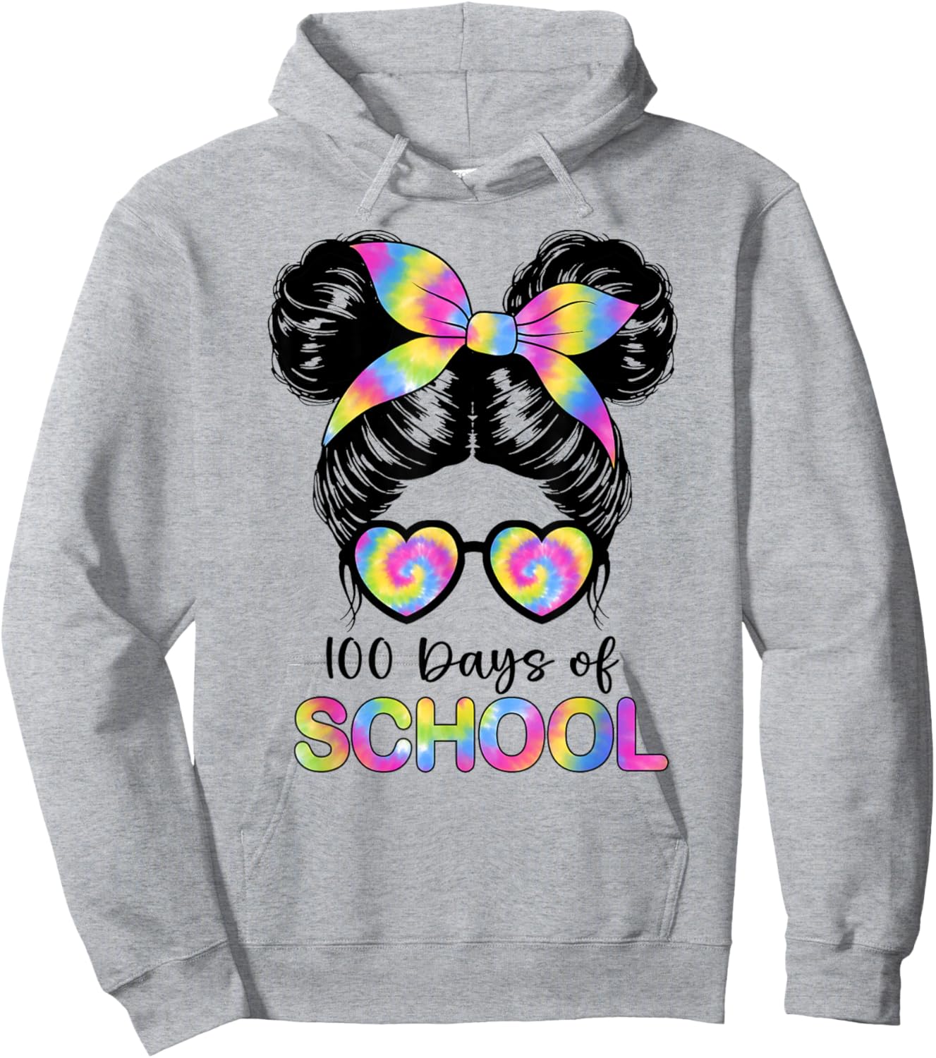 100 Days Smarter Girls Messy Bun Hair 100th Day of School Hoodie - Hoodie | Ash