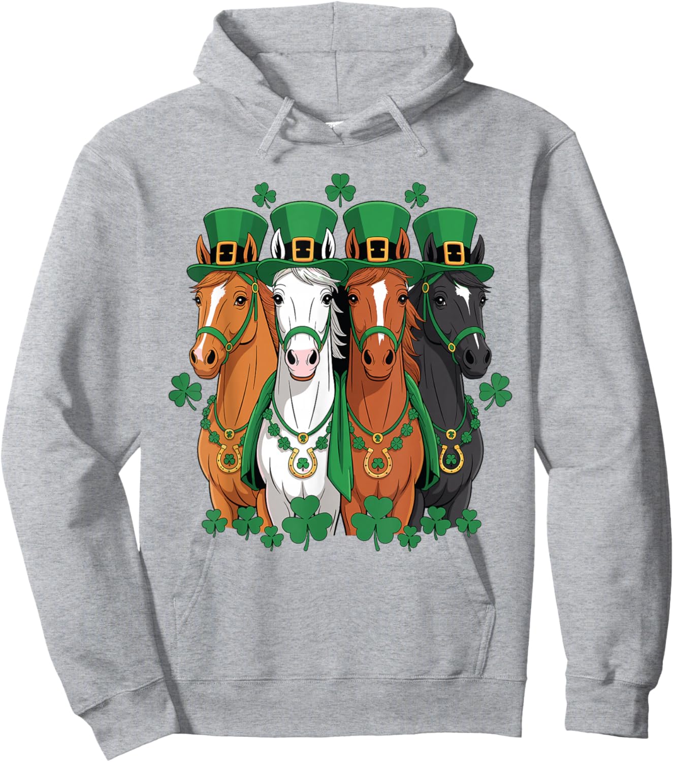 St Patricks Day Equestrian Cowboy Cowgirl Horse Lover Horses Hoodie - Hoodie | Ash