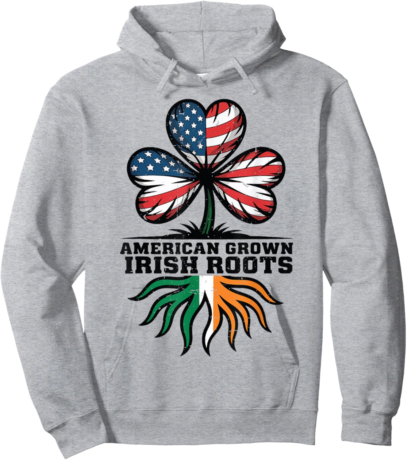 Men American Grown Irish Roots Flag Shamrock St Patricks Day Hoodie - Hoodie | Ash