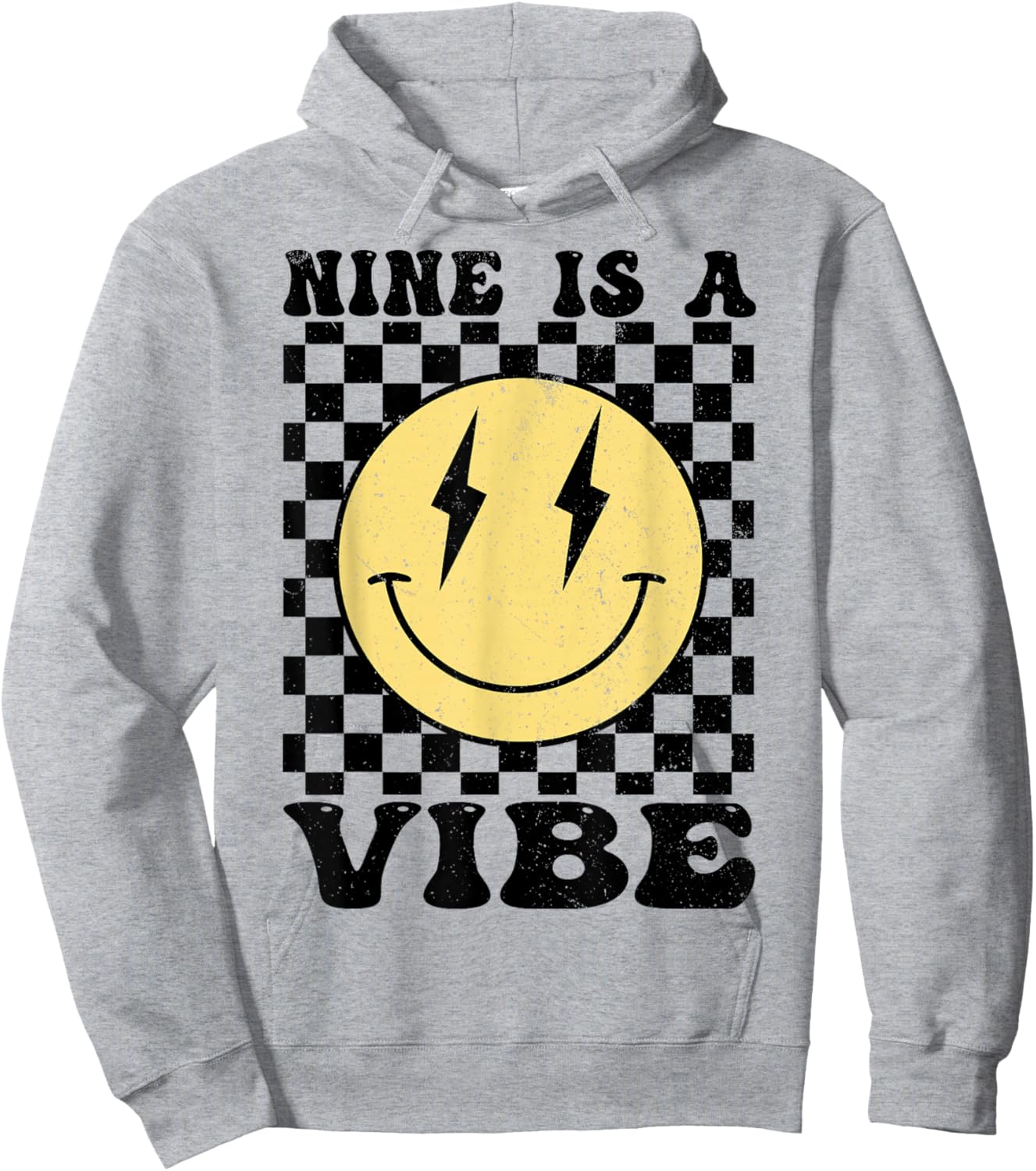 Nine is A Vibe 9 Years Old Birthday Happy Face 9th Birthday Hoodie - Hoodie | Ash