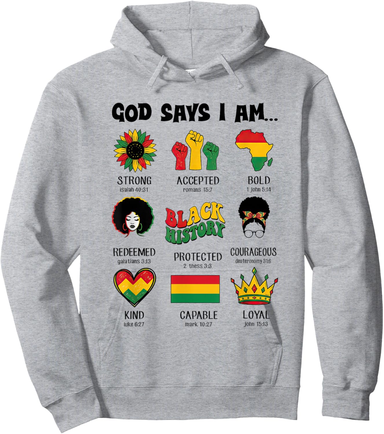 God Says I-Am Black History Afro Women Bible Verse Christian Hoodie - Hoodie | Ash
