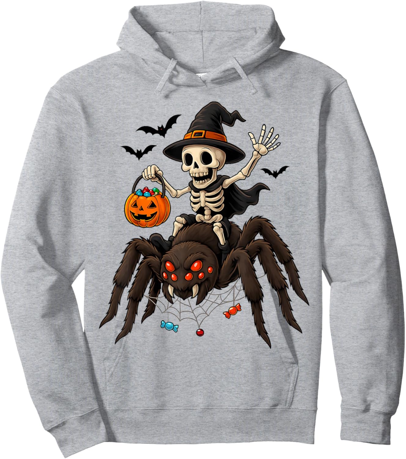 Skeleton Riding Spider Funny Halloween Costume Men Women Kid Hoodie - Hoodie | Ash