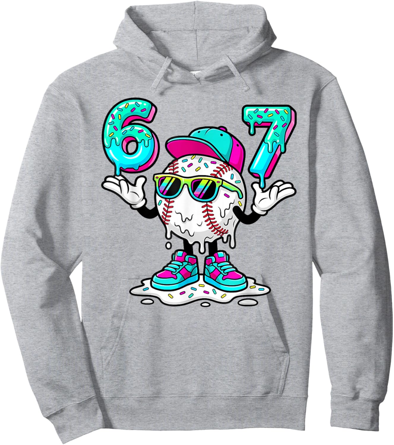 67 Baseball Drip Ice Cream 67 Baseball Men Boy Kids Hoodie - Hoodie | Ash