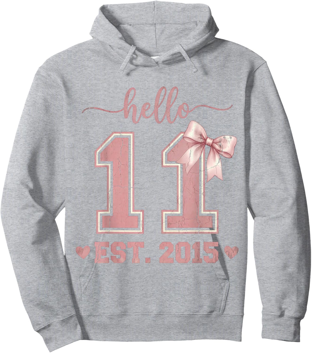 Hello Eleven EST 2015 11th Birthday Coquette 11 Year Old Hoodie - Hoodie | Ash