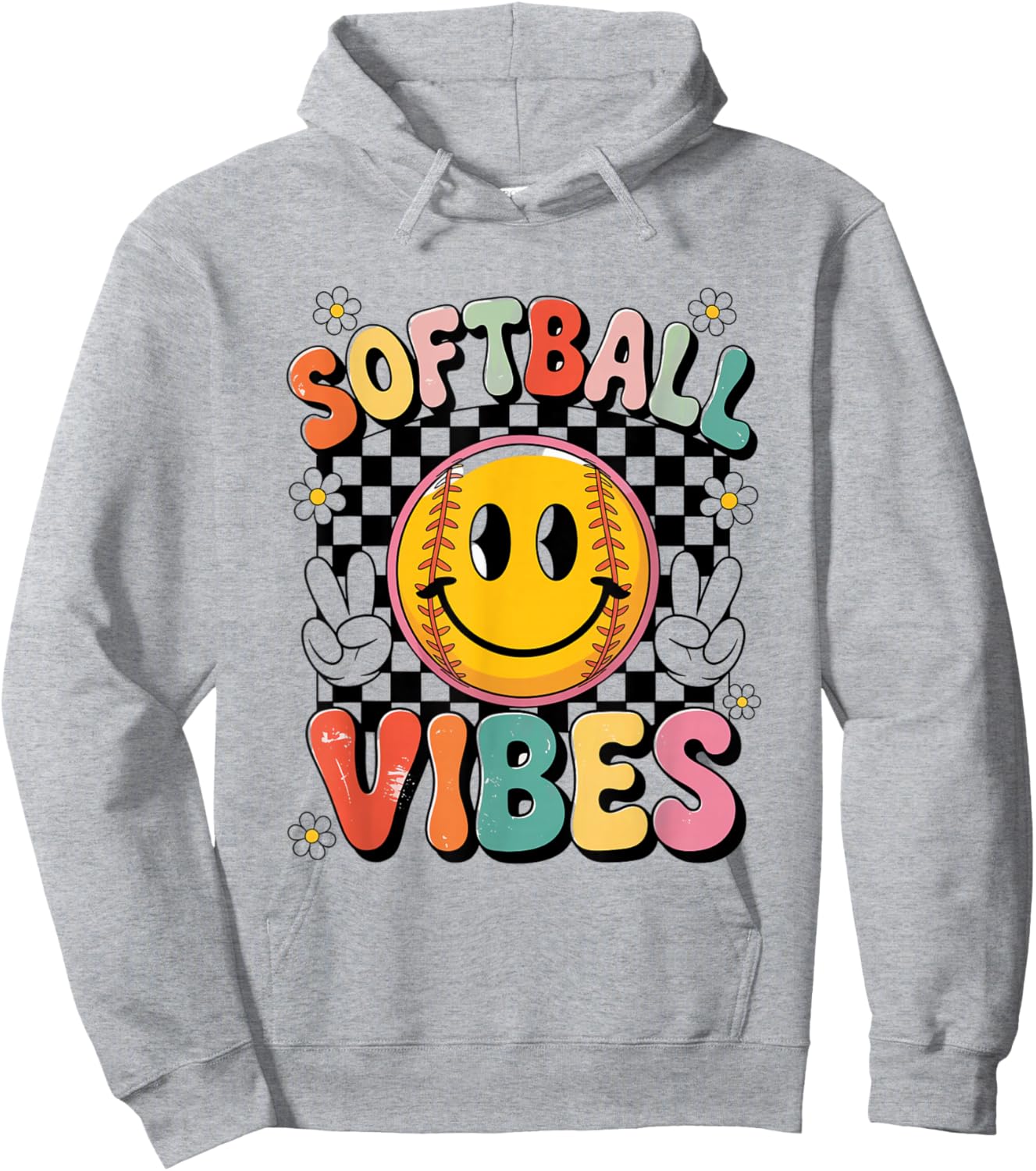 Softball Vibes Softball Retro Groovy Game Day Girls Women Hoodie - Hoodie | Ash