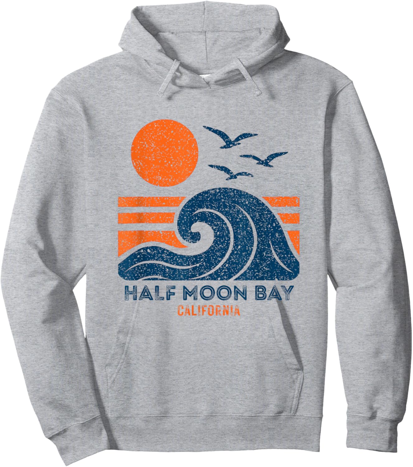 Half Moon Bay California Retro Vintage Weathered Souvenir Hoodie - Hoodie | Ash