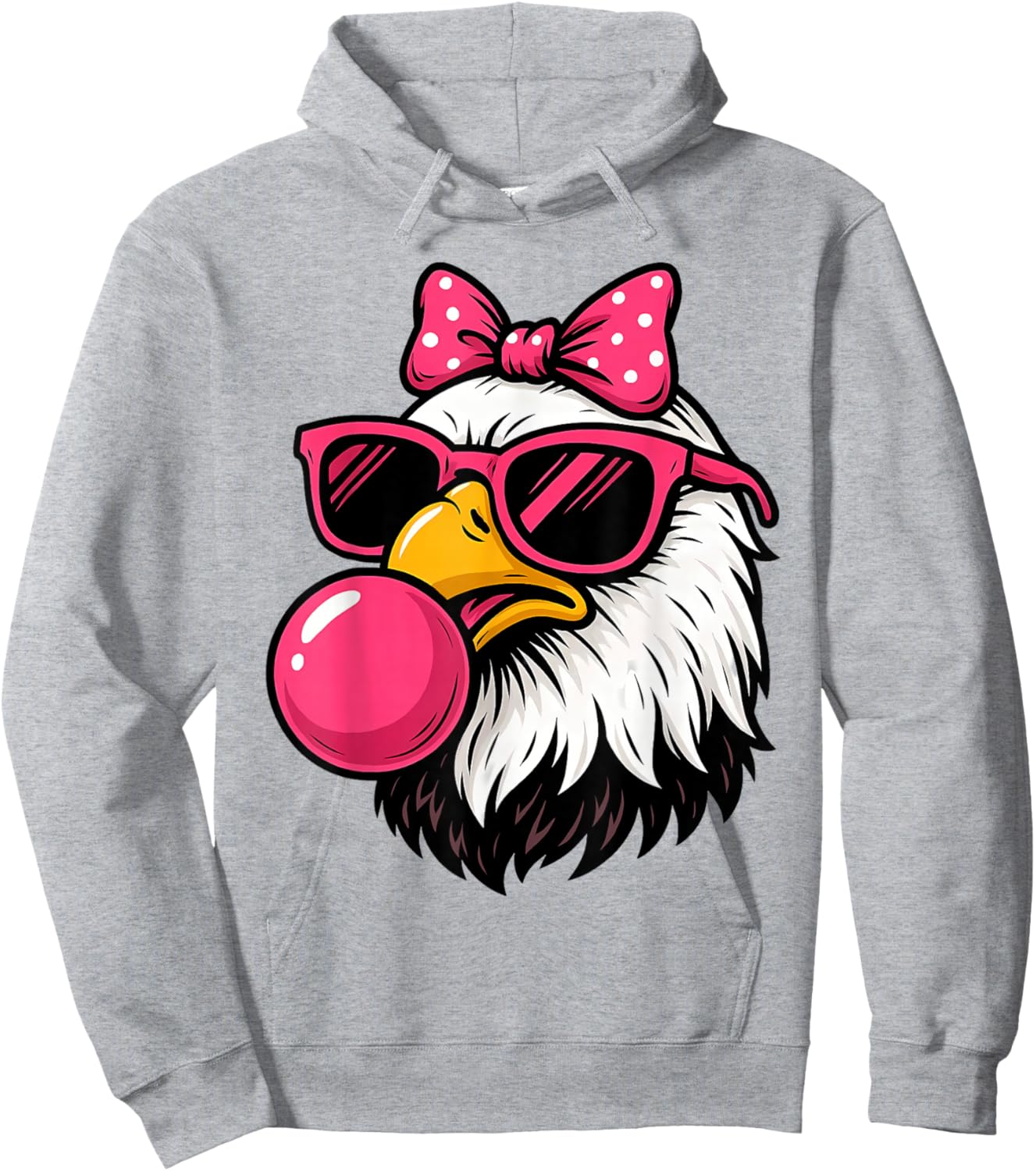 Bald Eagle Pink Sunglasses Bubblegum Bow Cute Girls Design Hoodie - Hoodie | Ash