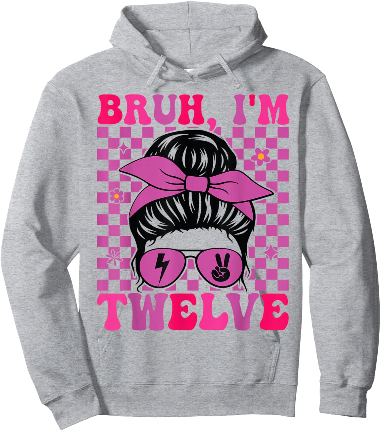 Bruh I'm Twelve 12 12th Birthday Girls Groovy 12 Years Old Hoodie - Hoodie | Ash