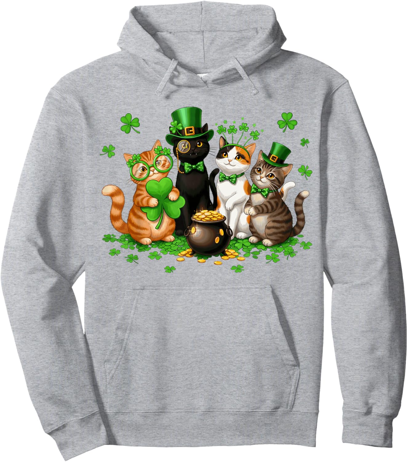 Funny Cat Kitten St. Patrick's Day Leprechaun Shamrocks Kids Hoodie - Hoodie | Ash