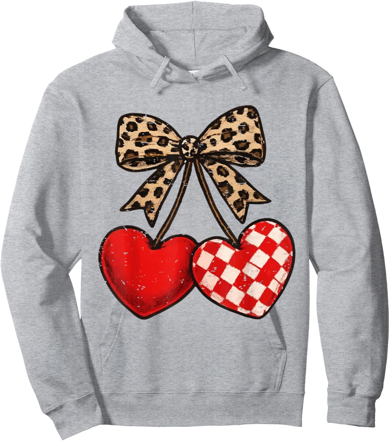 Leopard Coquette Bow Cherries Heart Funny Valentine Cherry Hoodie - Hoodie | Ash