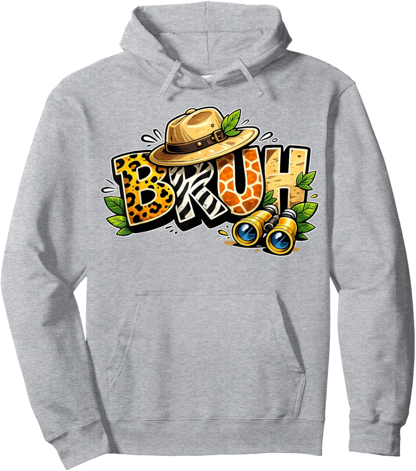Bruh Safari Zookeeper Funny Animal Print Wildlife Boys Kids Hoodie - Hoodie | Ash
