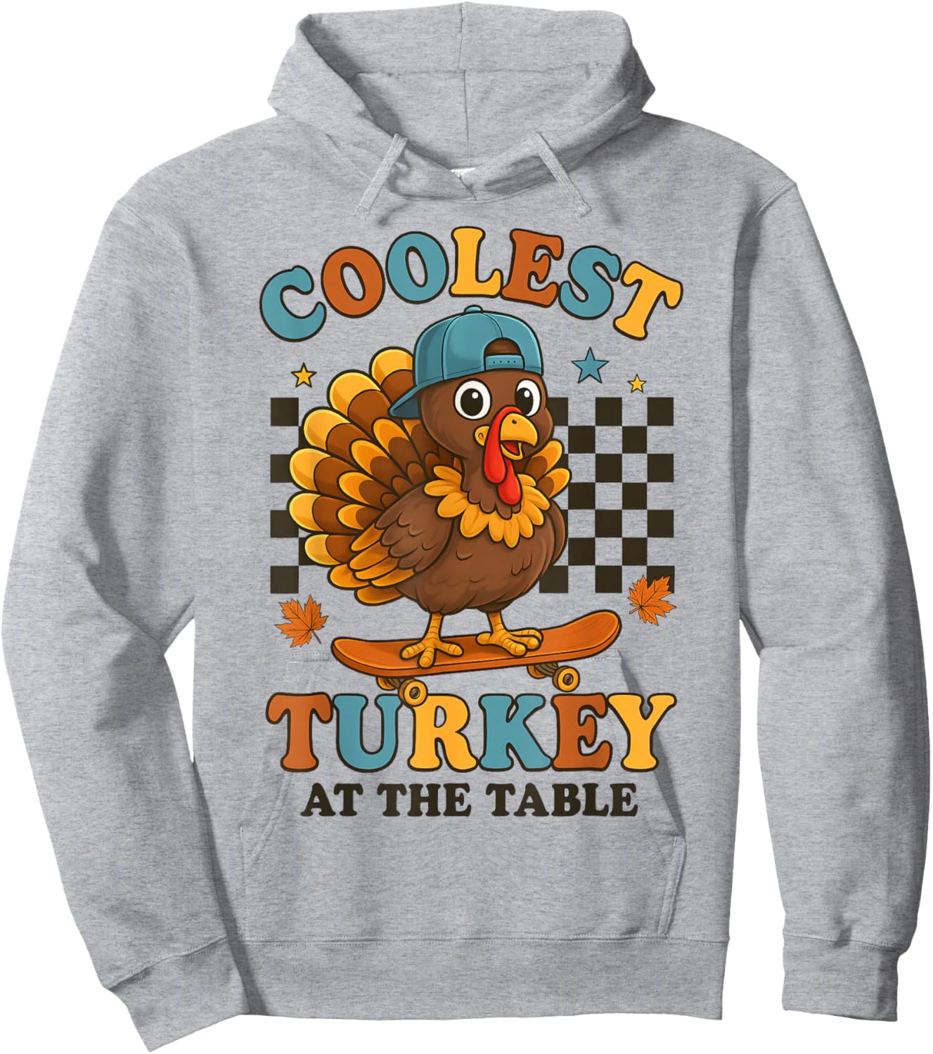 Coolest Turkey at Table Thanksgiving Boys Kids Toddler Hoodie - Hoodie | Ash