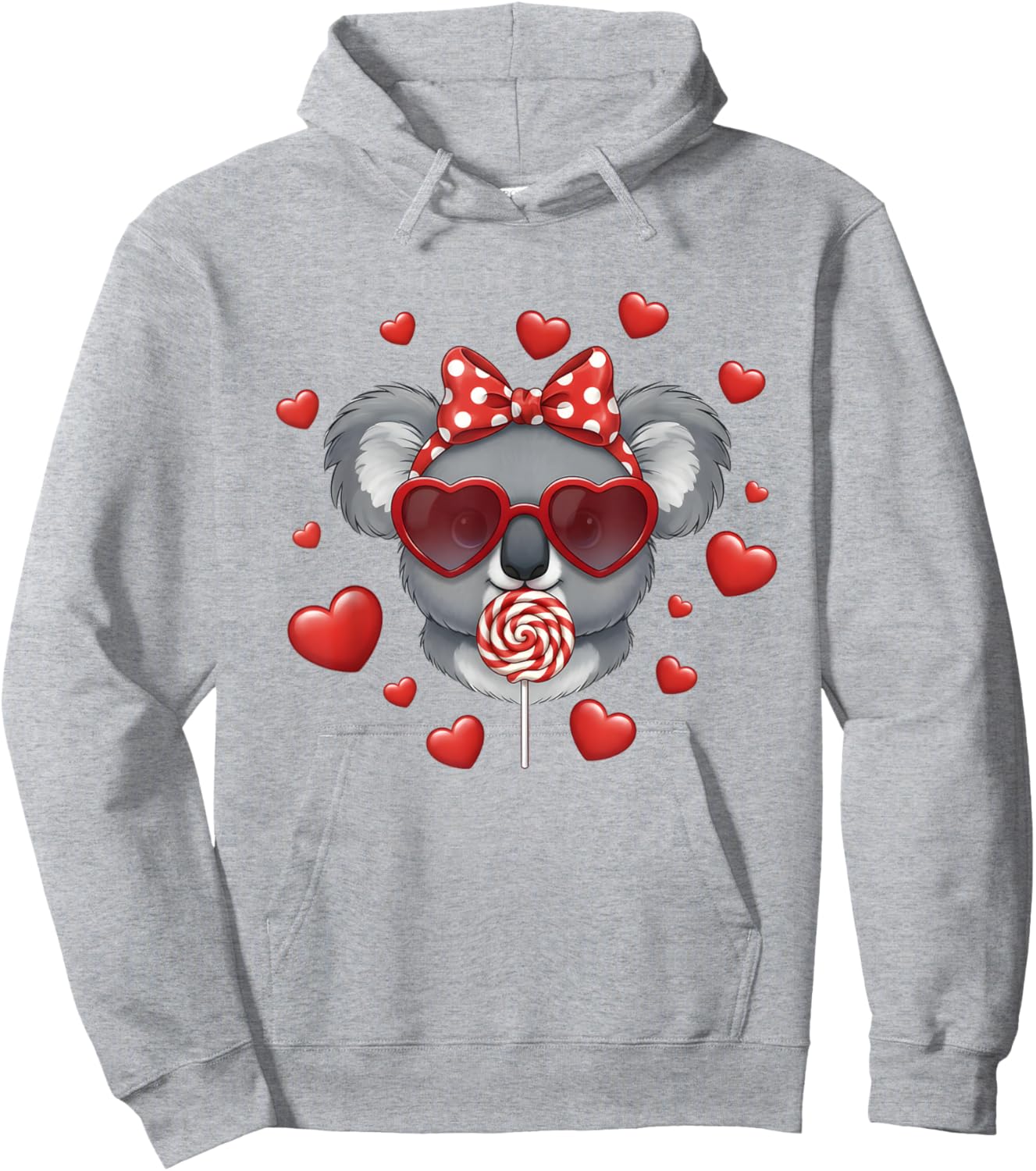 Cute Lollipop Koala Valentines Day Red Heart Funny Hoodie - Hoodie | Ash