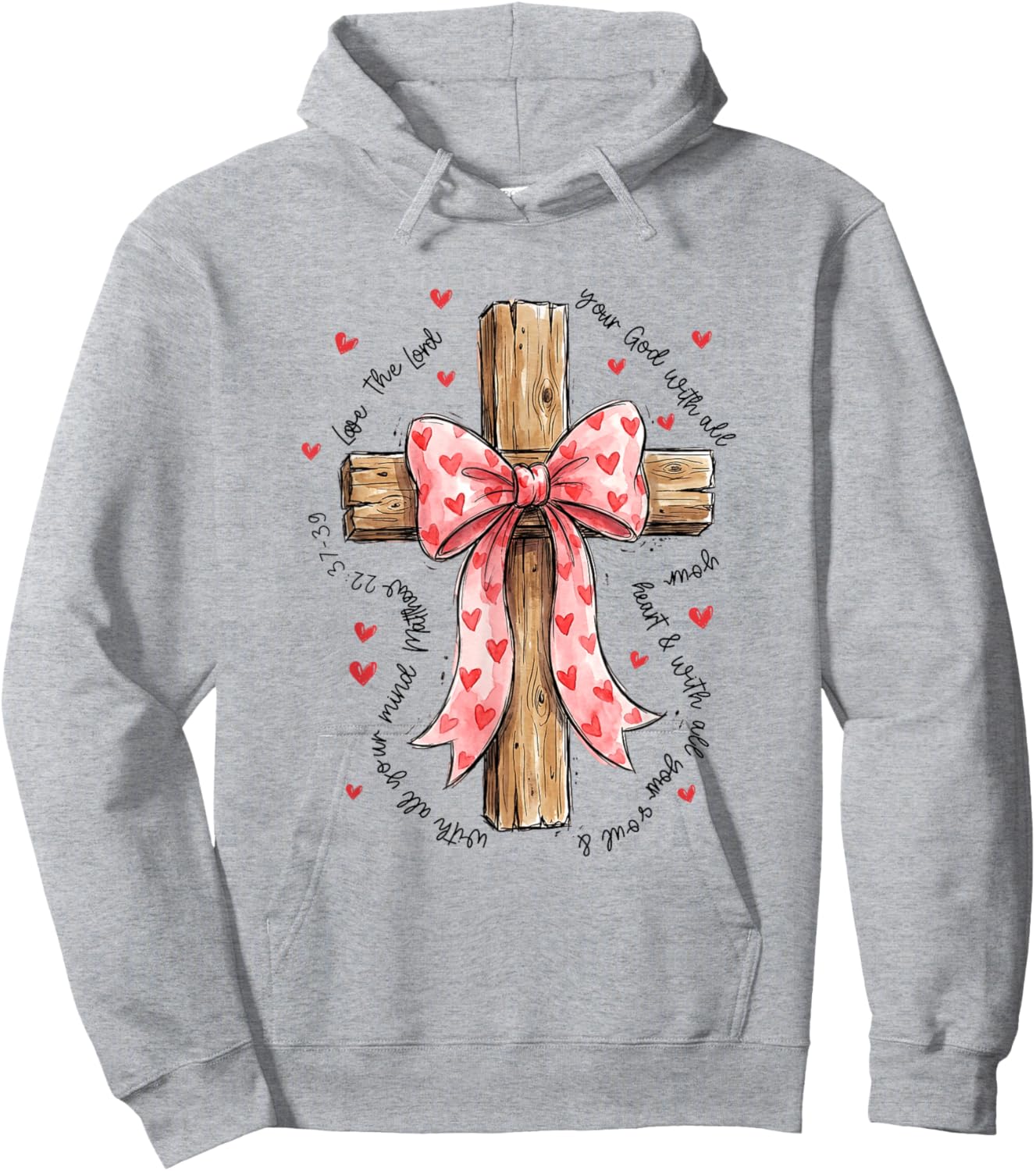 Love The Lord Christian Valentines Coquette Bow Cross Faith Hoodie - Hoodie | Ash