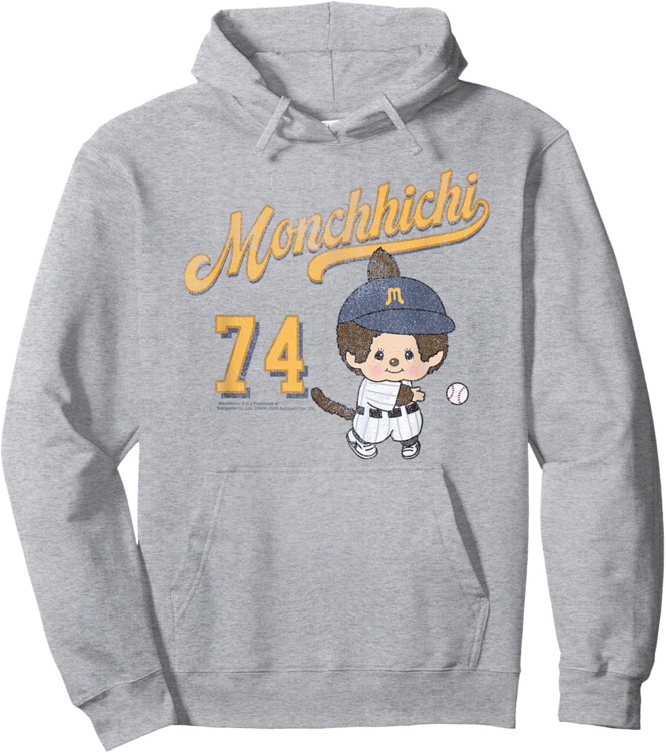 Monchhichi Little Baseball Player #74 Distressed Logo Hoodie - Hoodie | Ash
