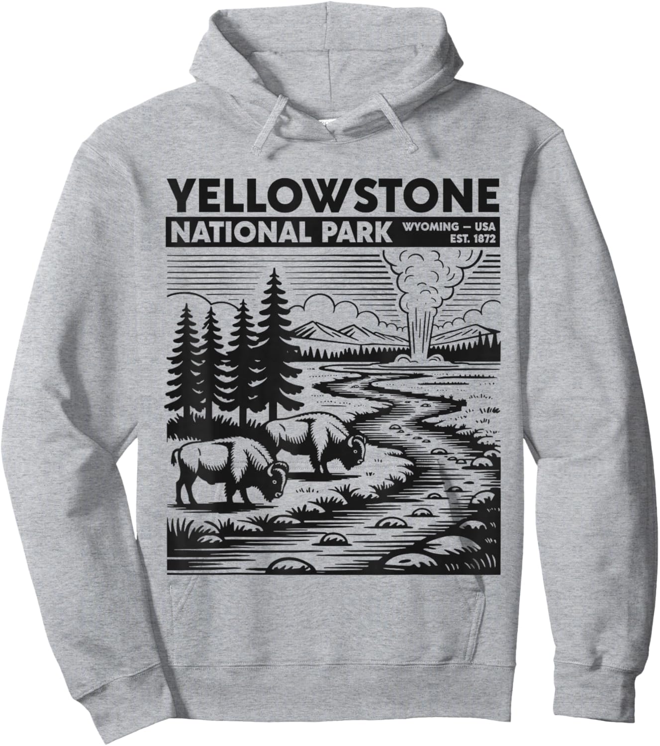 Yellowstone National Park Wyoming Geyser USA Retro Vintage Hoodie - Hoodie | Ash