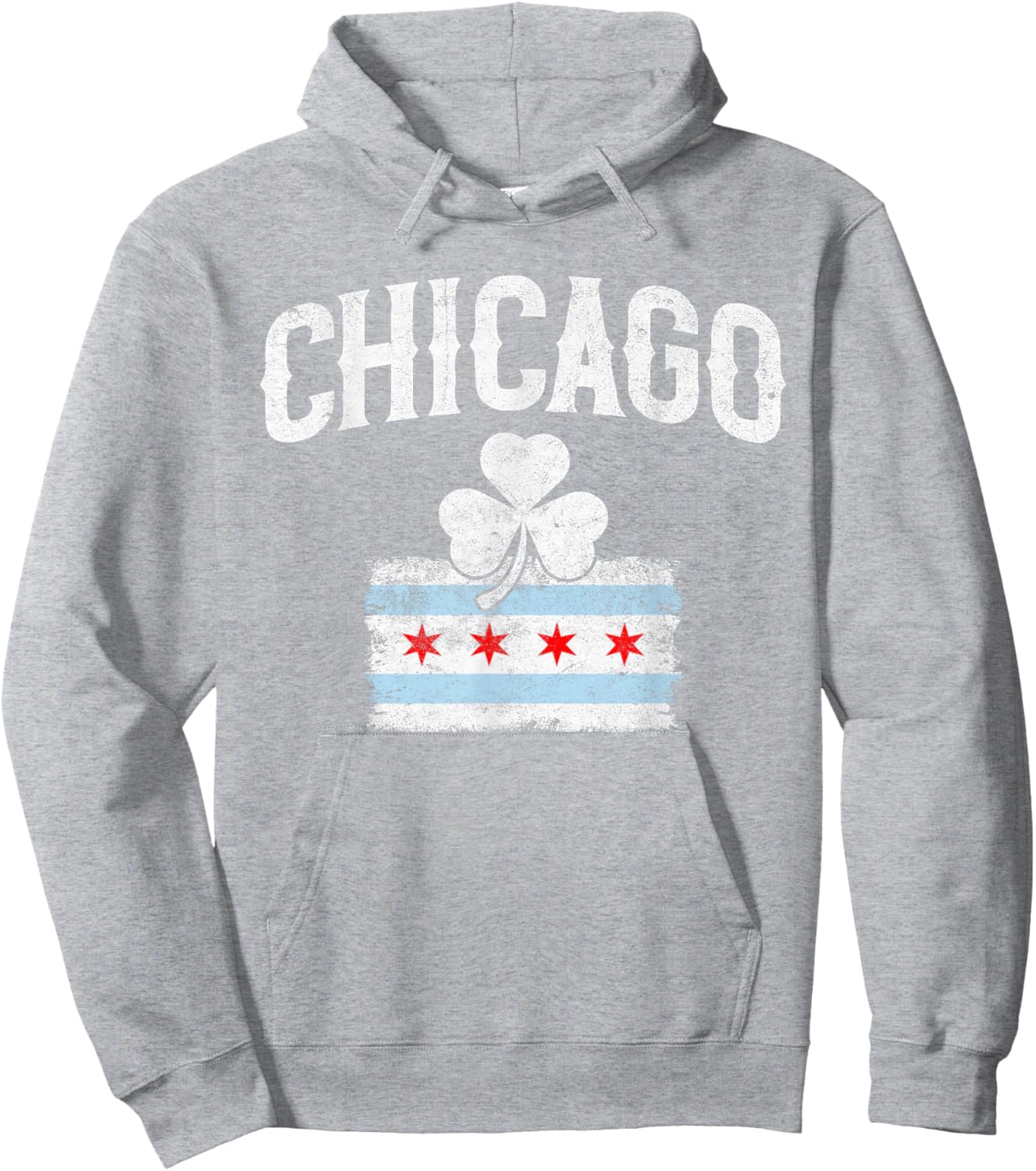 Chicago St Patrick’s Day Funny Vintage Chicago Flag Shamrock Hoodie - Hoodie | Ash