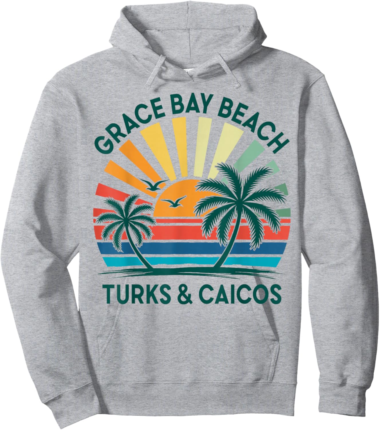 Grace Bay Beach Turks & Caicos Vacation Retro Sunset Vintage Hoodie - Hoodie | Ash