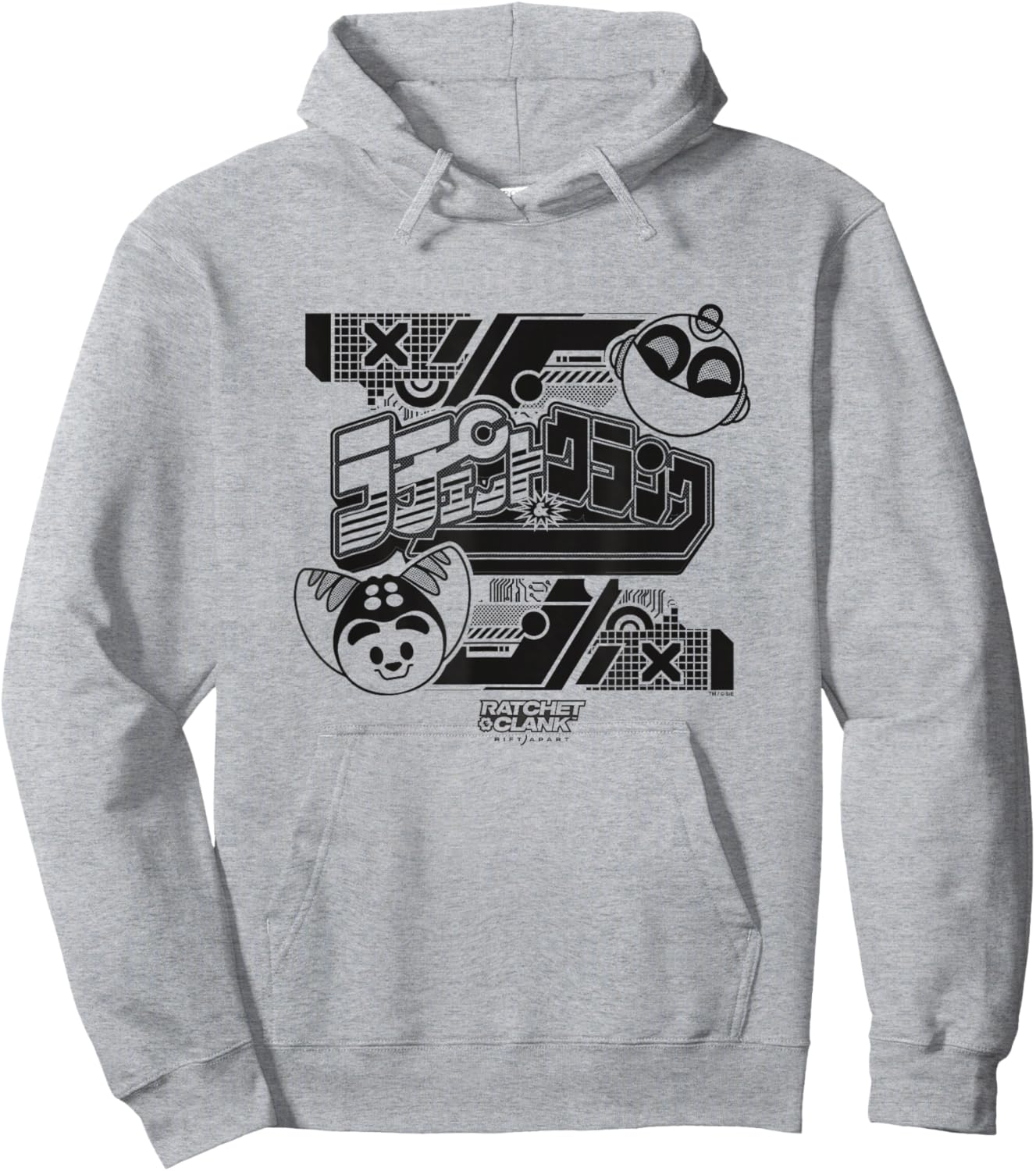 Ratchet and Clank Black and White Faces with Logo Video Game Hoodie - Hoodie | Ash