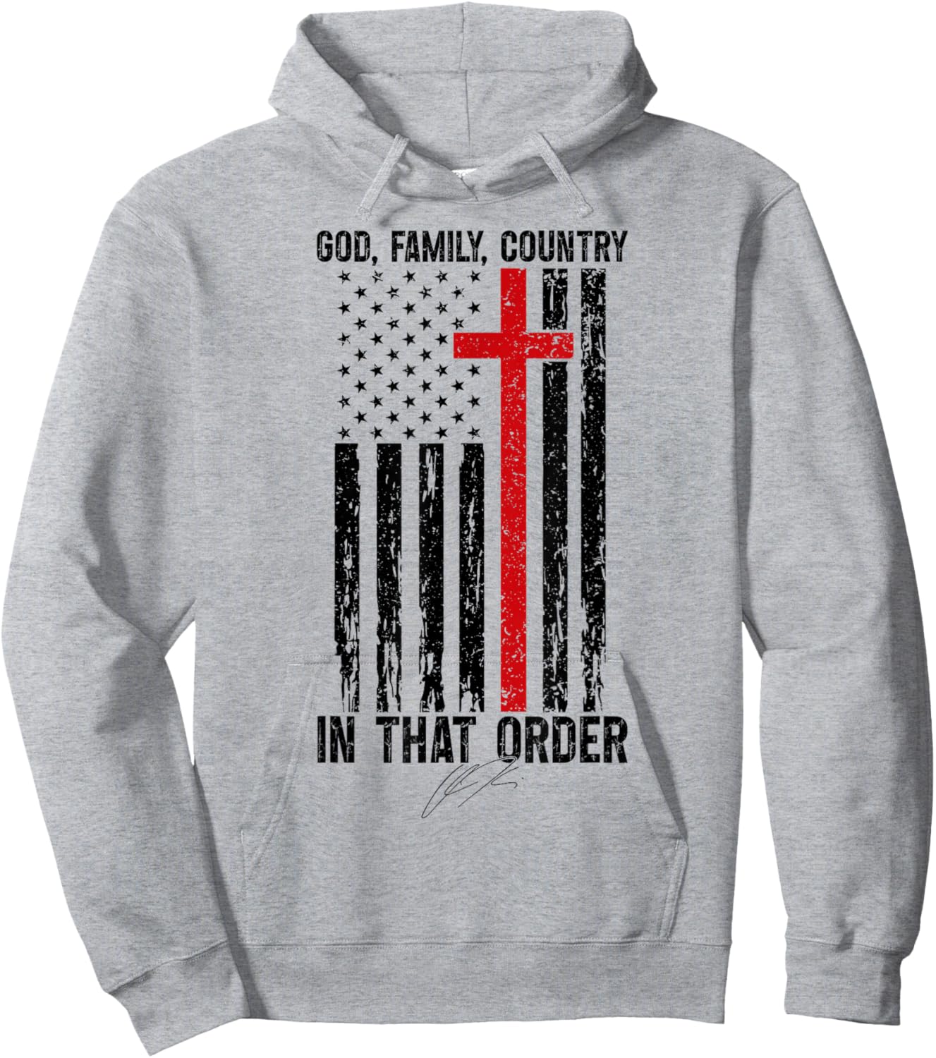 God Family Country - in That Order Vintage US Flag Supporter Hoodie - Hoodie | Ash